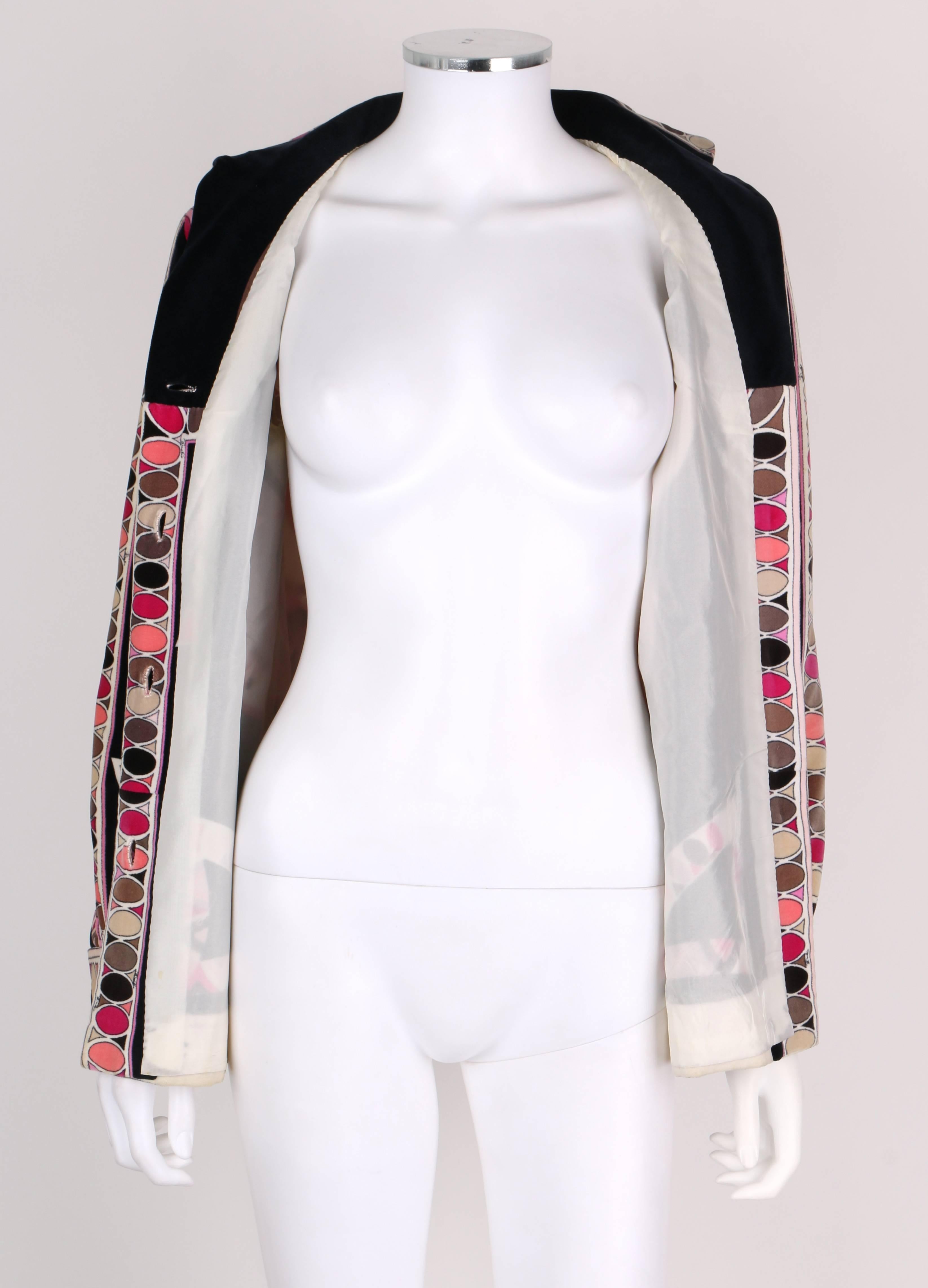 EMILIO PUCCI 1960s Black Geometric Signature Print Cotton Velvet Jacket Size 12 2