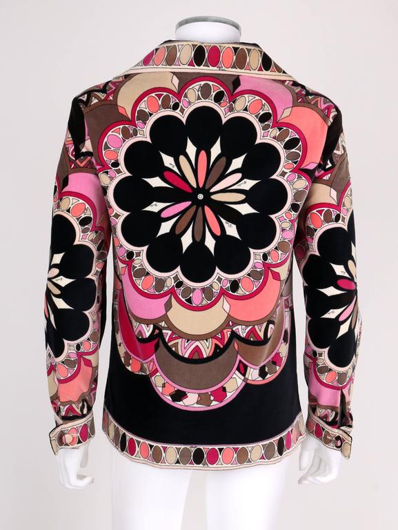 EMILIO PUCCI 1960s Black Geometric Signature Print Cotton Velvet Jacket ...