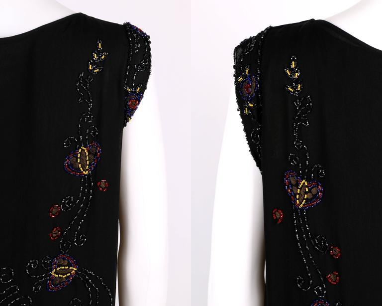 COUTURE c.1920s Black Silk Floral Beaded Embroidered Panel Flapper ...