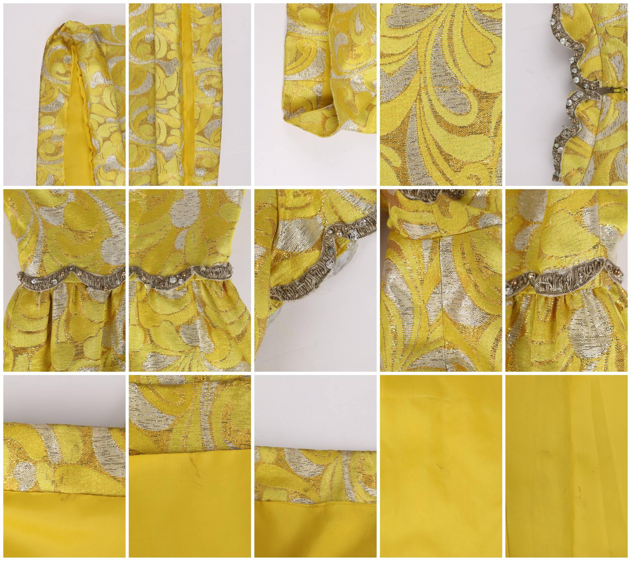 OSCAR de la RENTA c.1968 Yellow Lurex Brocade Silk Beaded Evening Gown Dress 3