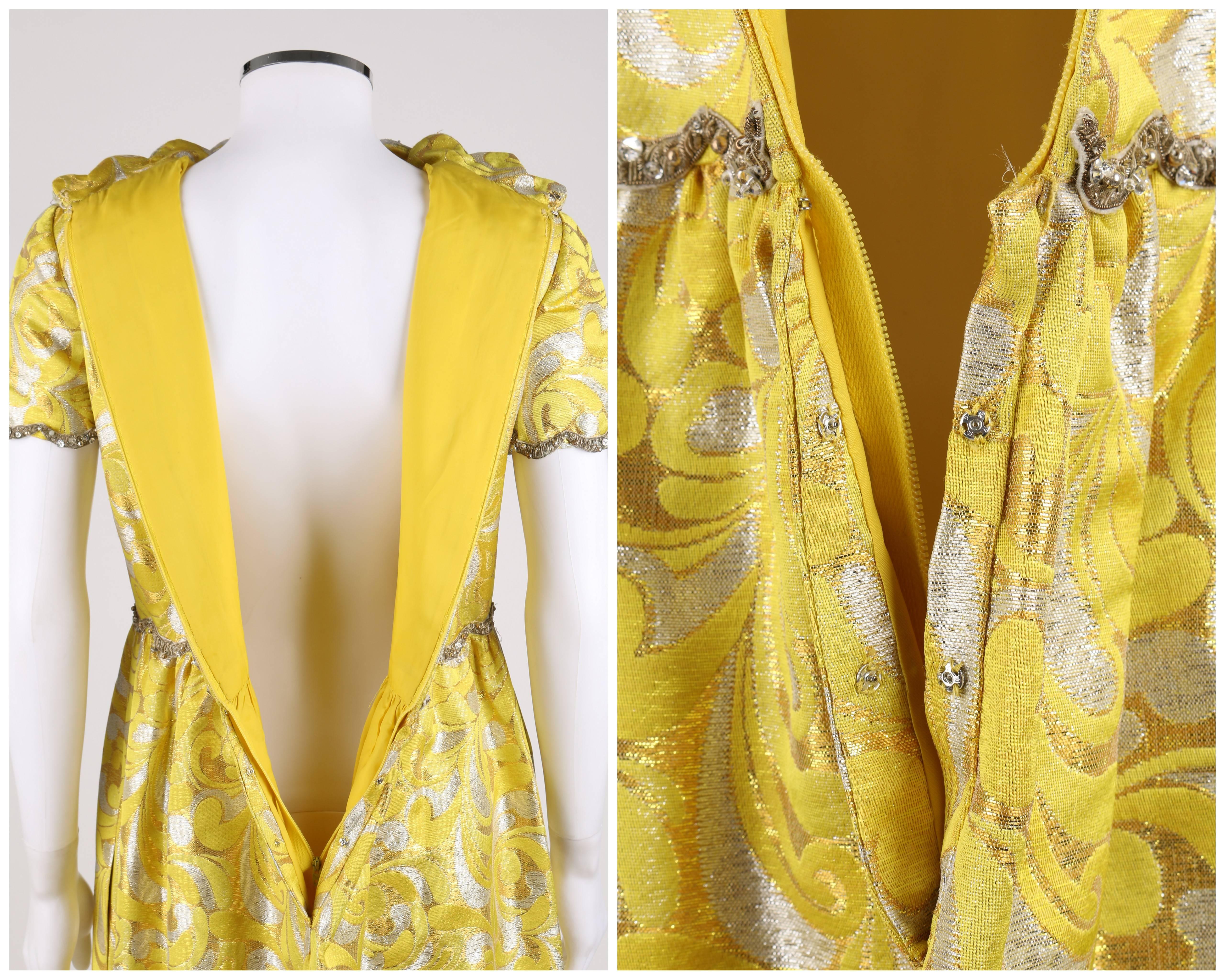 OSCAR de la RENTA c.1968 Yellow Lurex Brocade Silk Beaded Evening Gown Dress 1