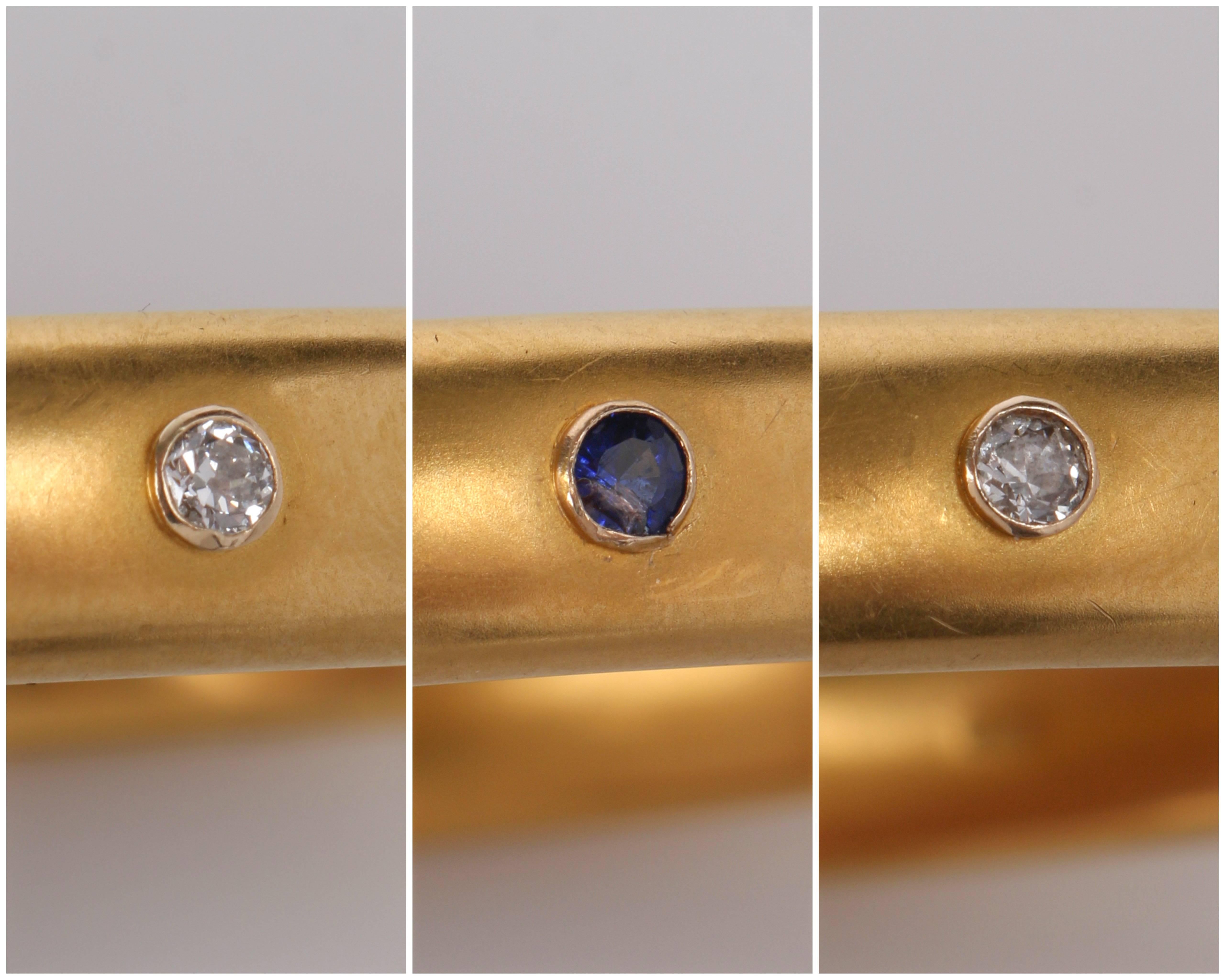 Antique EDWARDIAN c.1900's 14KT Gold Diamond Sapphire Hinged Bangle Bracelet 1