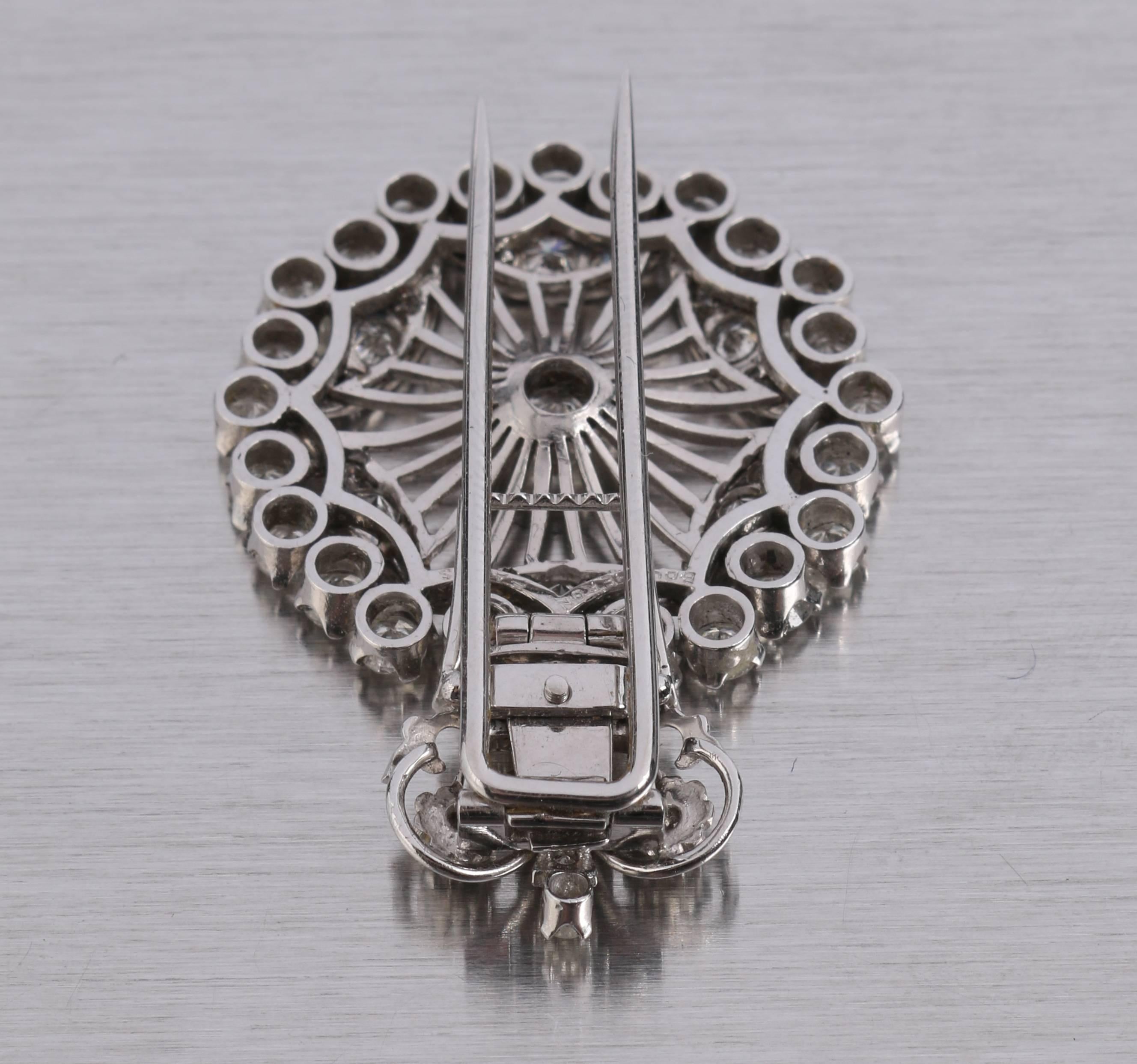 Round Cut BOUCHERON 1940's Paris Diamond Platinum Circle Crown Brooch Fur Clip Pin