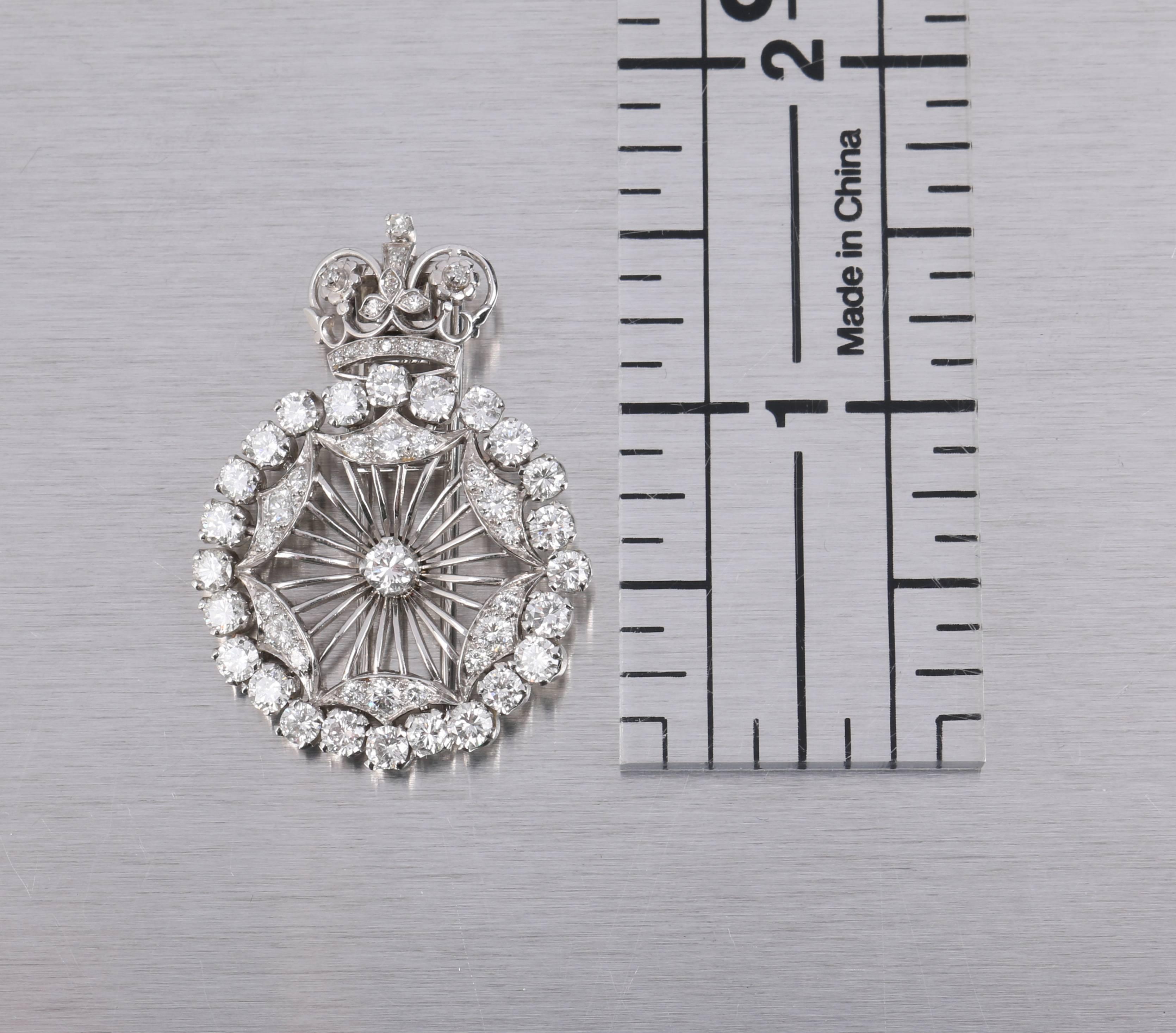 BOUCHERON 1940's Paris Diamond Platinum Circle Crown Brooch Fur Clip Pin 2
