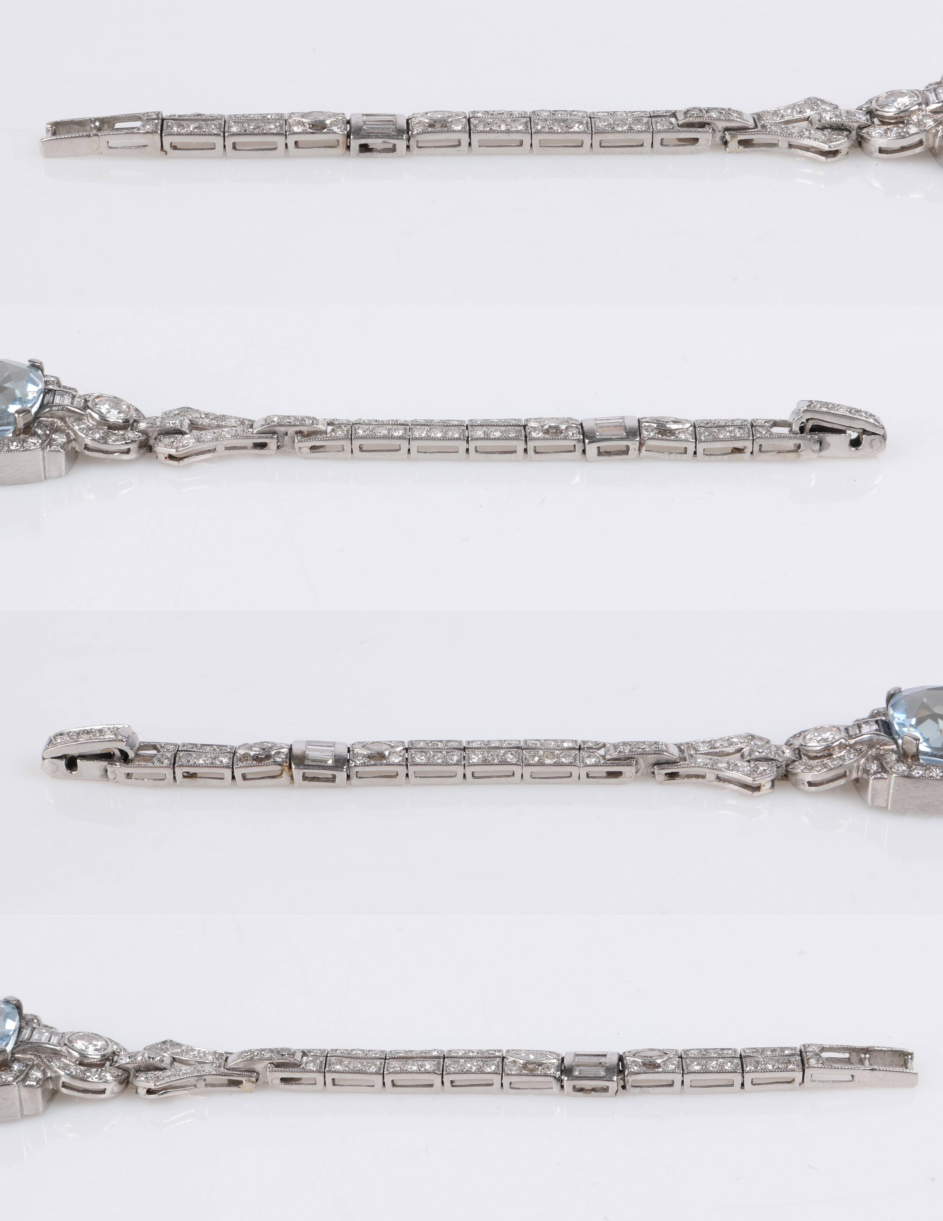 Women's Art Deco Aquamarine Diamond Platinum Filigree Link Bracelet For Sale