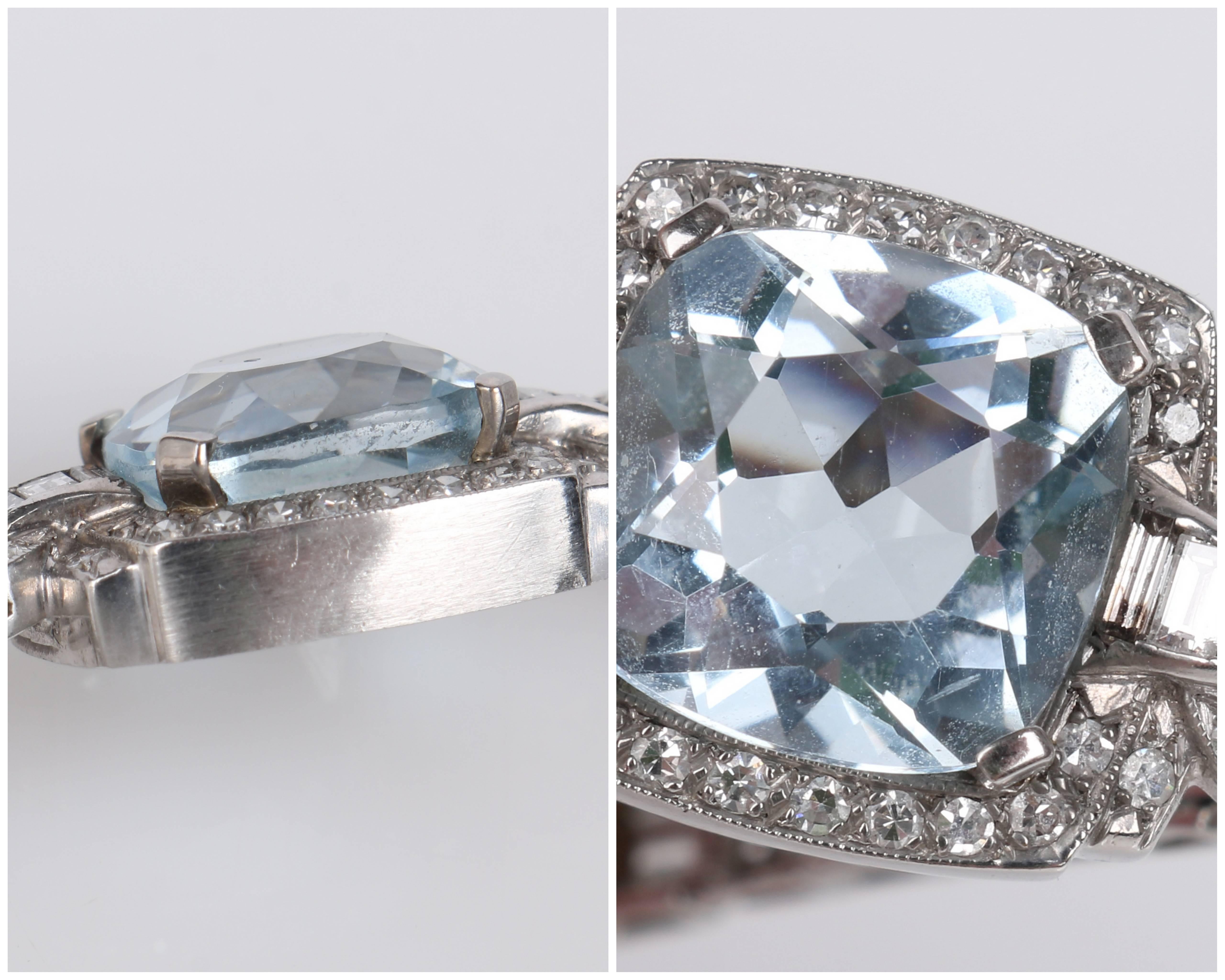 Art Deco Aquamarine Diamond Platinum Filigree Link Bracelet For Sale 3