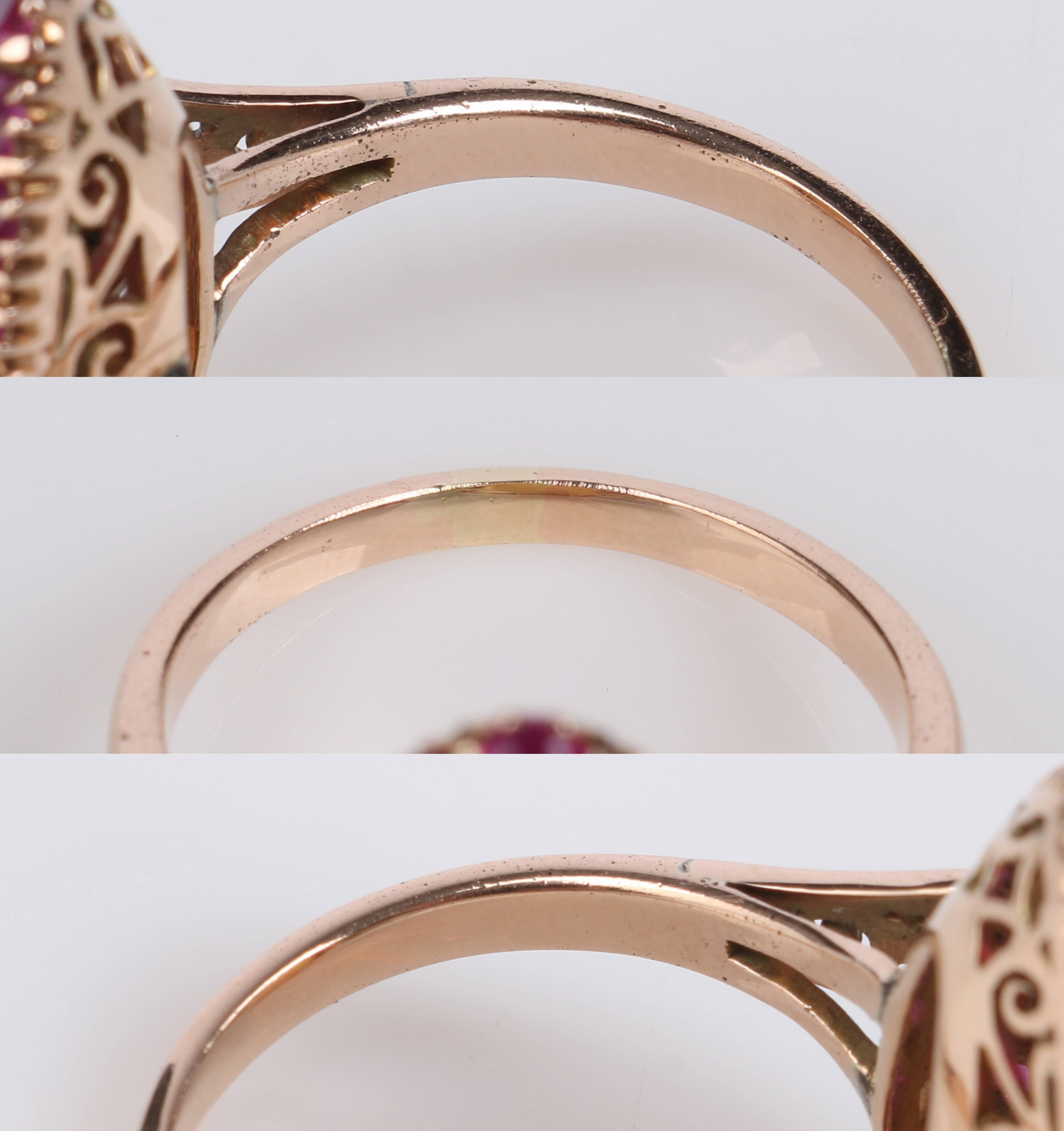 c.1930's Large Teardrop Opal Ruby Rose Gold 14 KT Ring Size 6.75 - 7 1