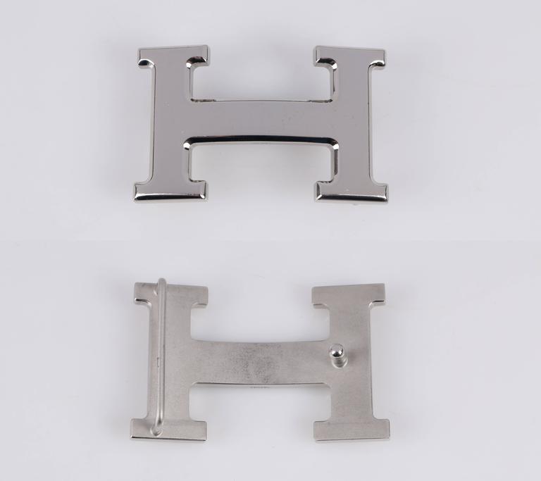 HERMES Black Cognac Epsom Leather Silver Palladium H Buckle Reversible Belt 95 at 1stDibs