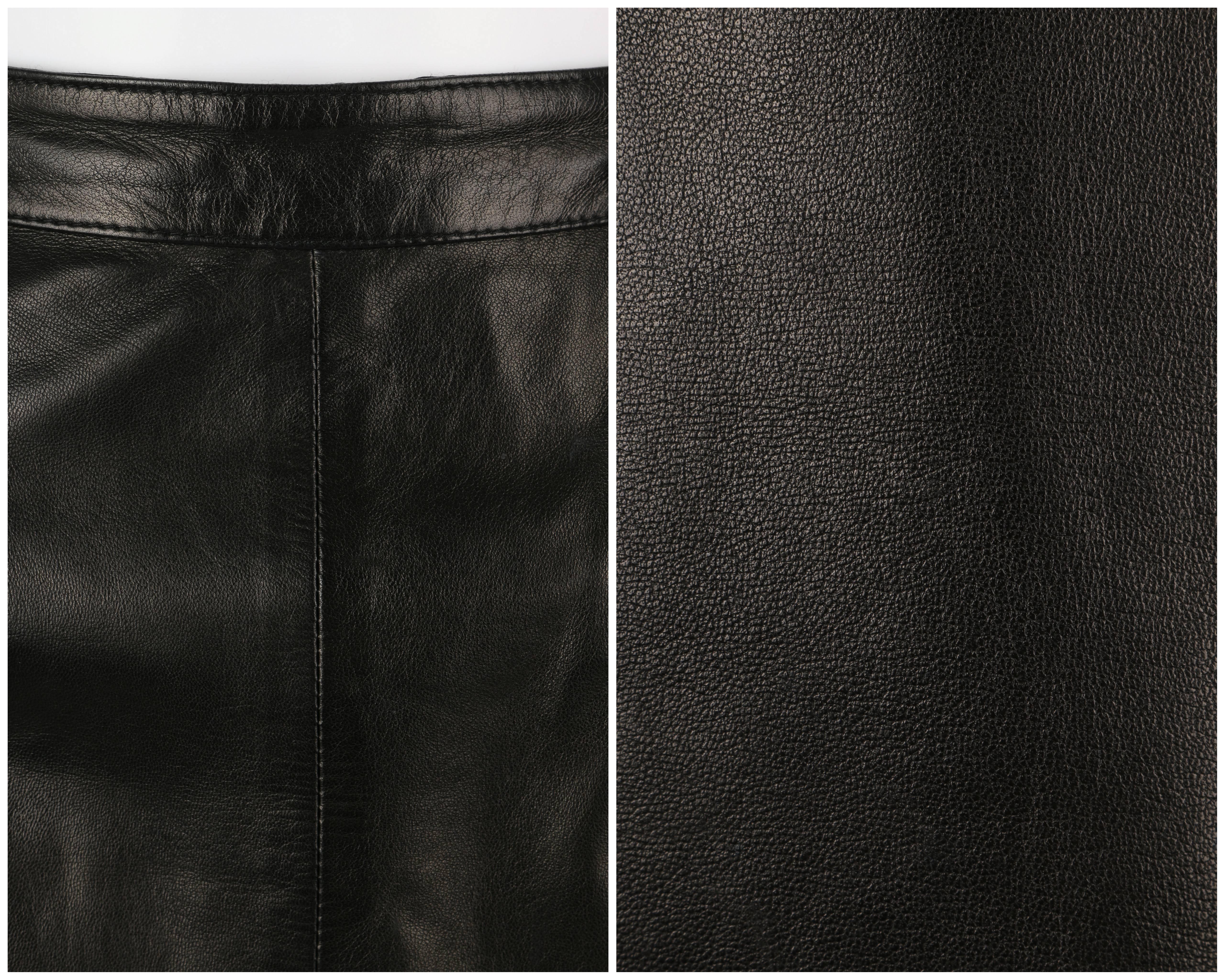 HERMES c.1990's Black Genuine Lambskin Leather Zipper Pencil Skirt Size 40 2