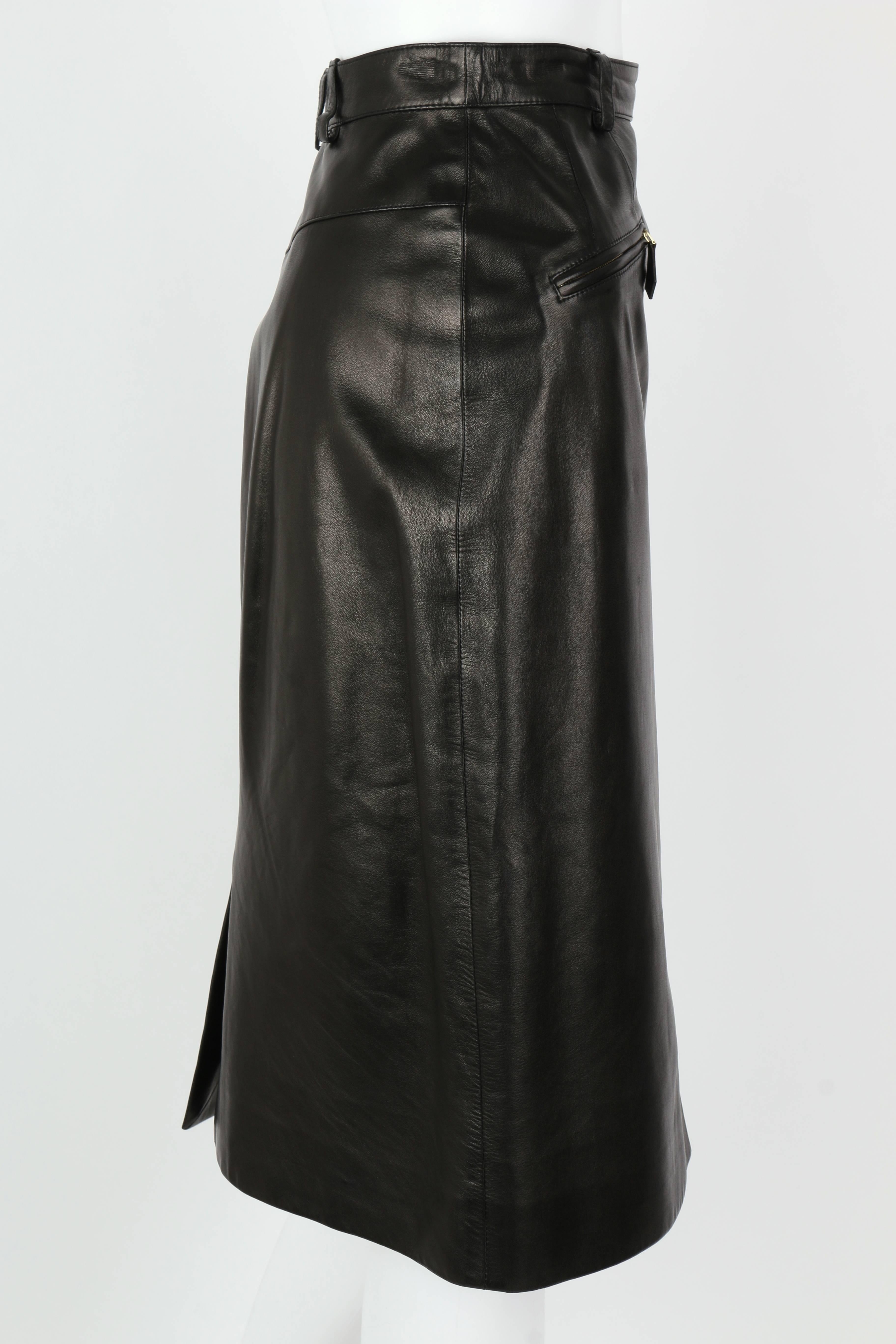 HERMES c.1990's Black Genuine Lambskin Leather Zipper Pencil Skirt Size 40 In Excellent Condition In Thiensville, WI