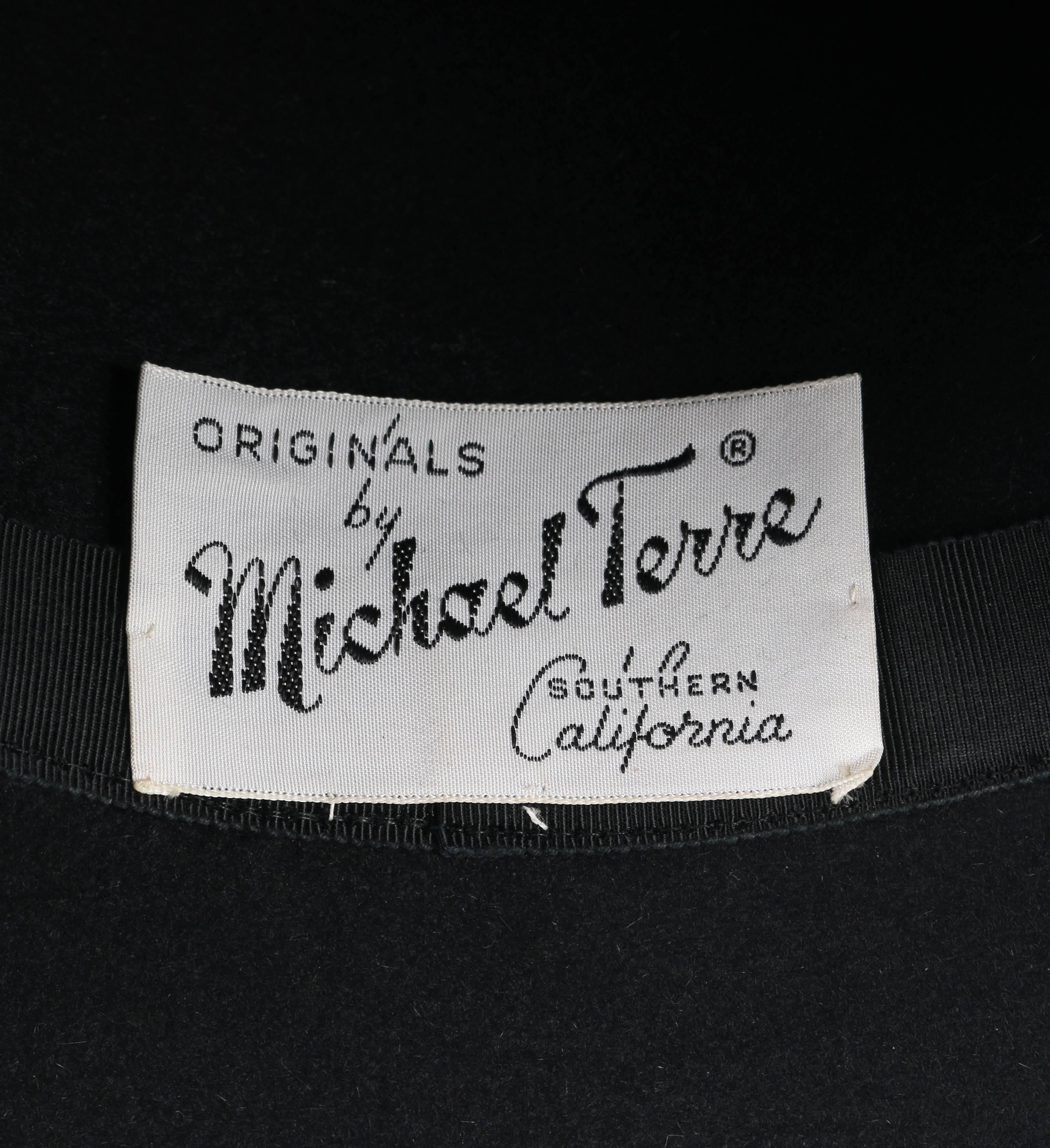 MICHAEL TERRE c.1960's Black Wool Felt Silk Asymmetrical Tiered Avant Garde Hat In Excellent Condition In Thiensville, WI