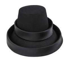 MICHAEL TERRE c.1960's Black Wool Felt Silk Asymmetrical Tiered Avant Garde Hat