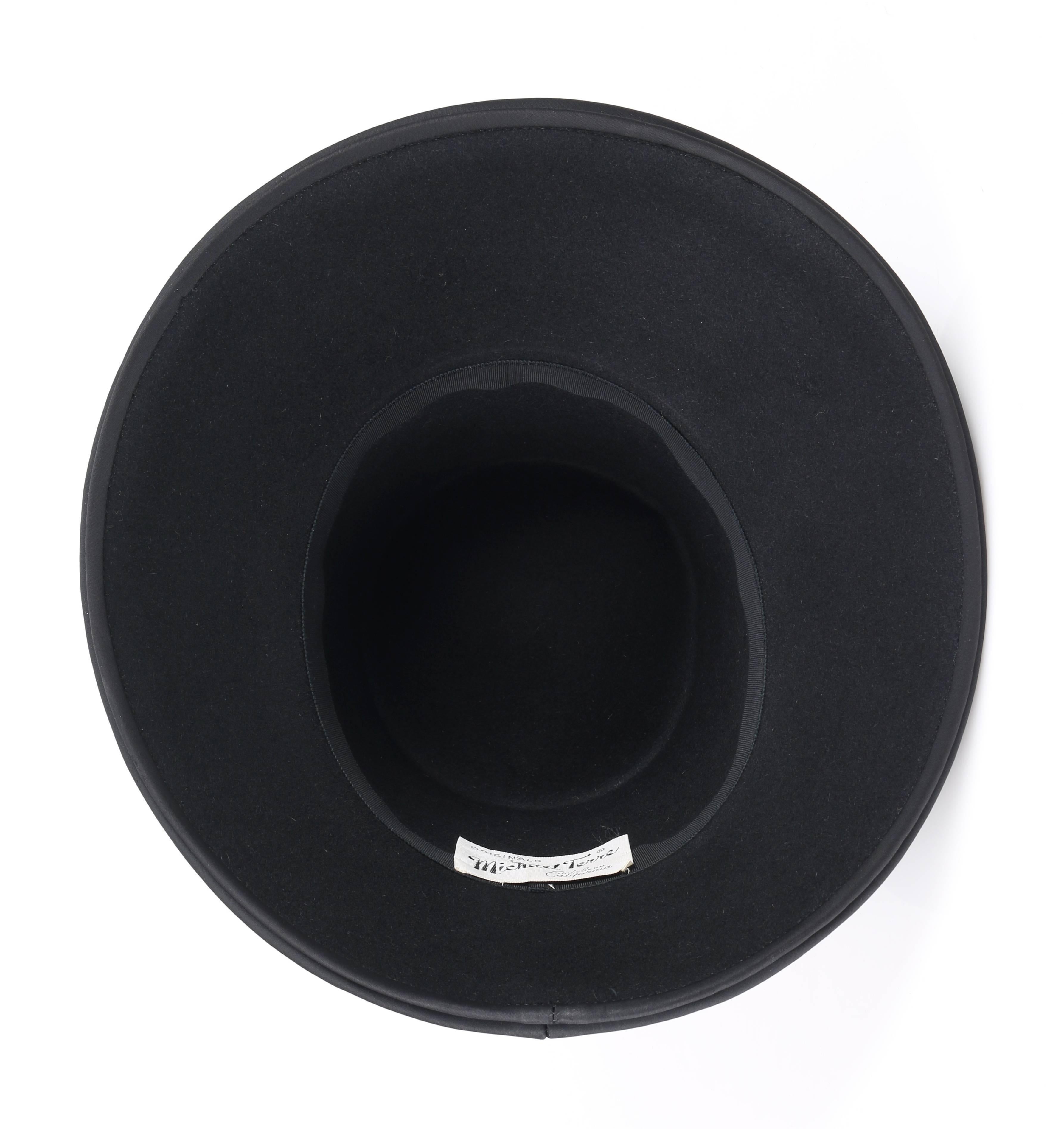 MICHAEL TERRE c.1960's Black Wool Felt Silk Asymmetrical Tiered Avant Garde Hat 2