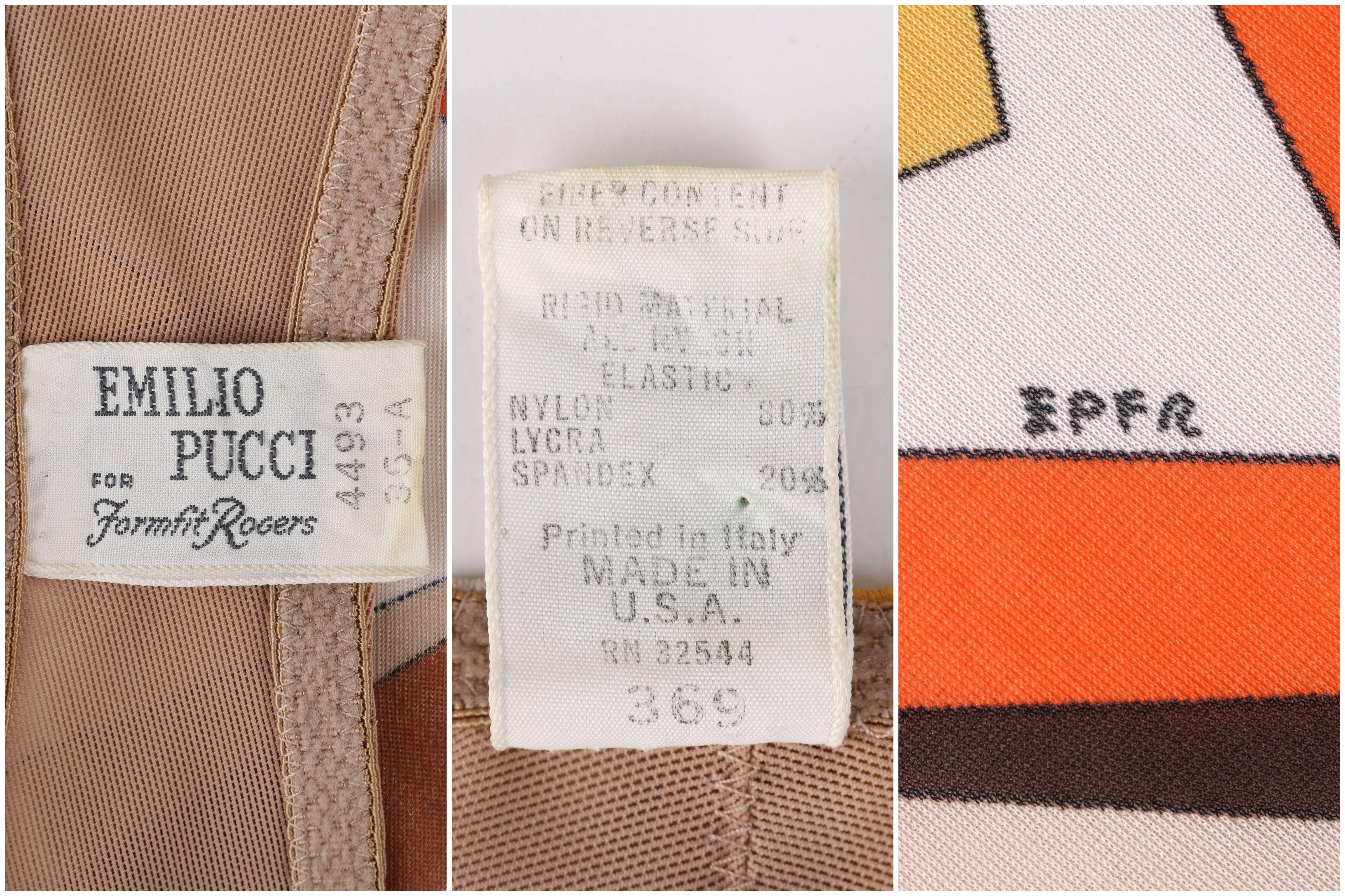 EMILIO PUCCI c.1960s Formfit Rogers 2pc Tan Geometric Print Tunic Dress Slip Set 3