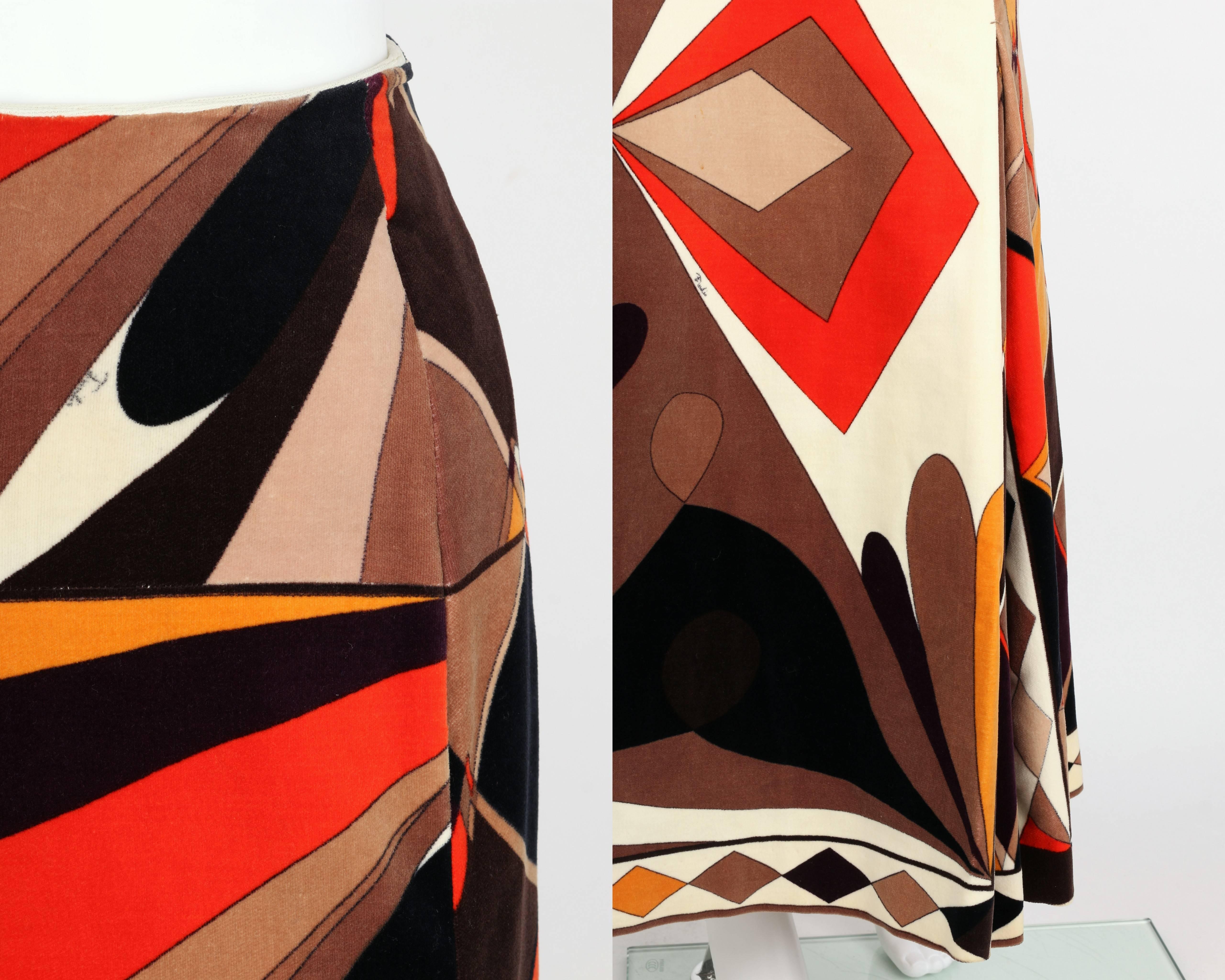 EMILIO PUCCI c.1960's Brown Signature Print Velvet Maxi Skirt 2