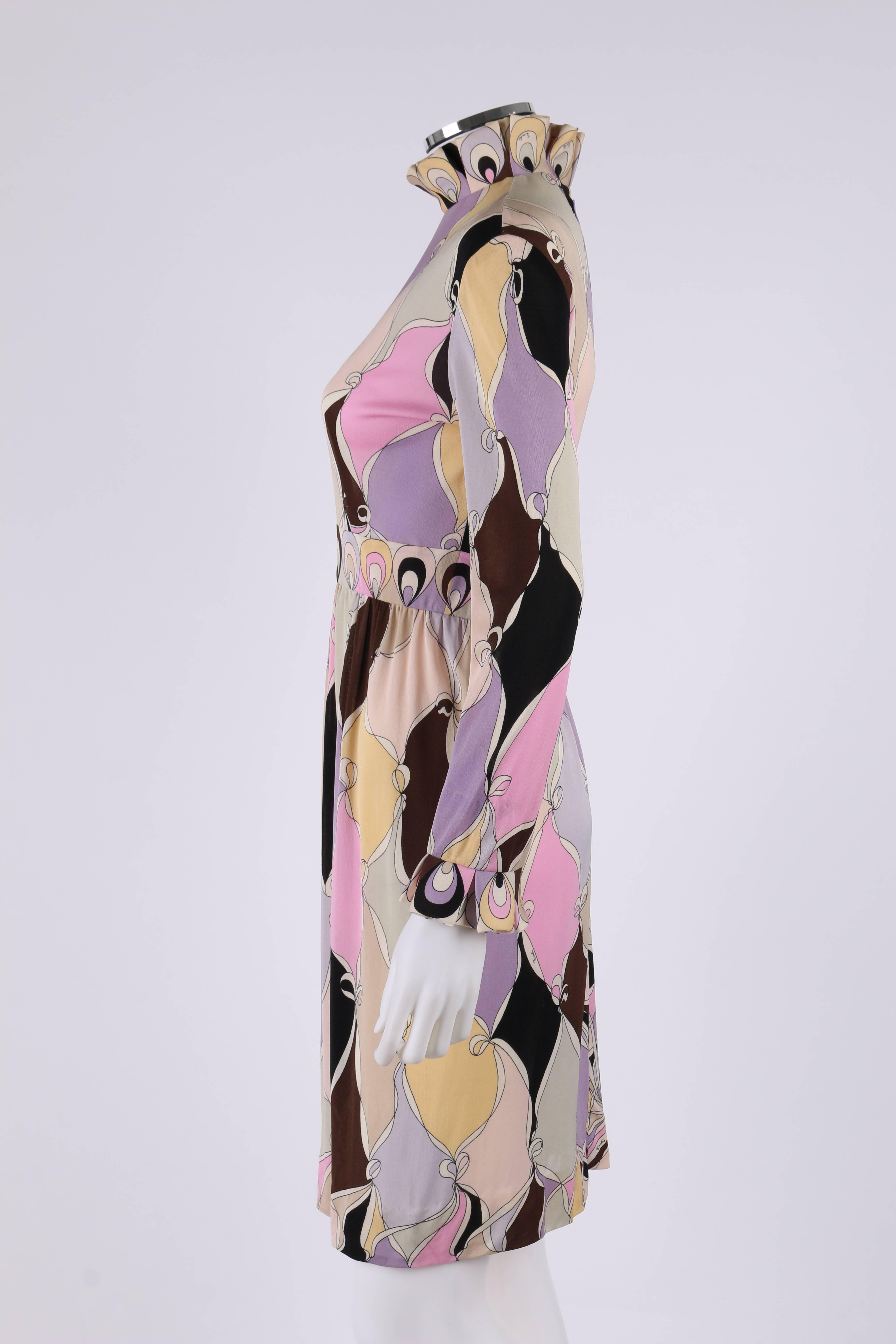 EMILIO PUCCI c.1960's Multicolor Pastel Abstract Diamond Print Mock Neck Dress  In Excellent Condition In Thiensville, WI