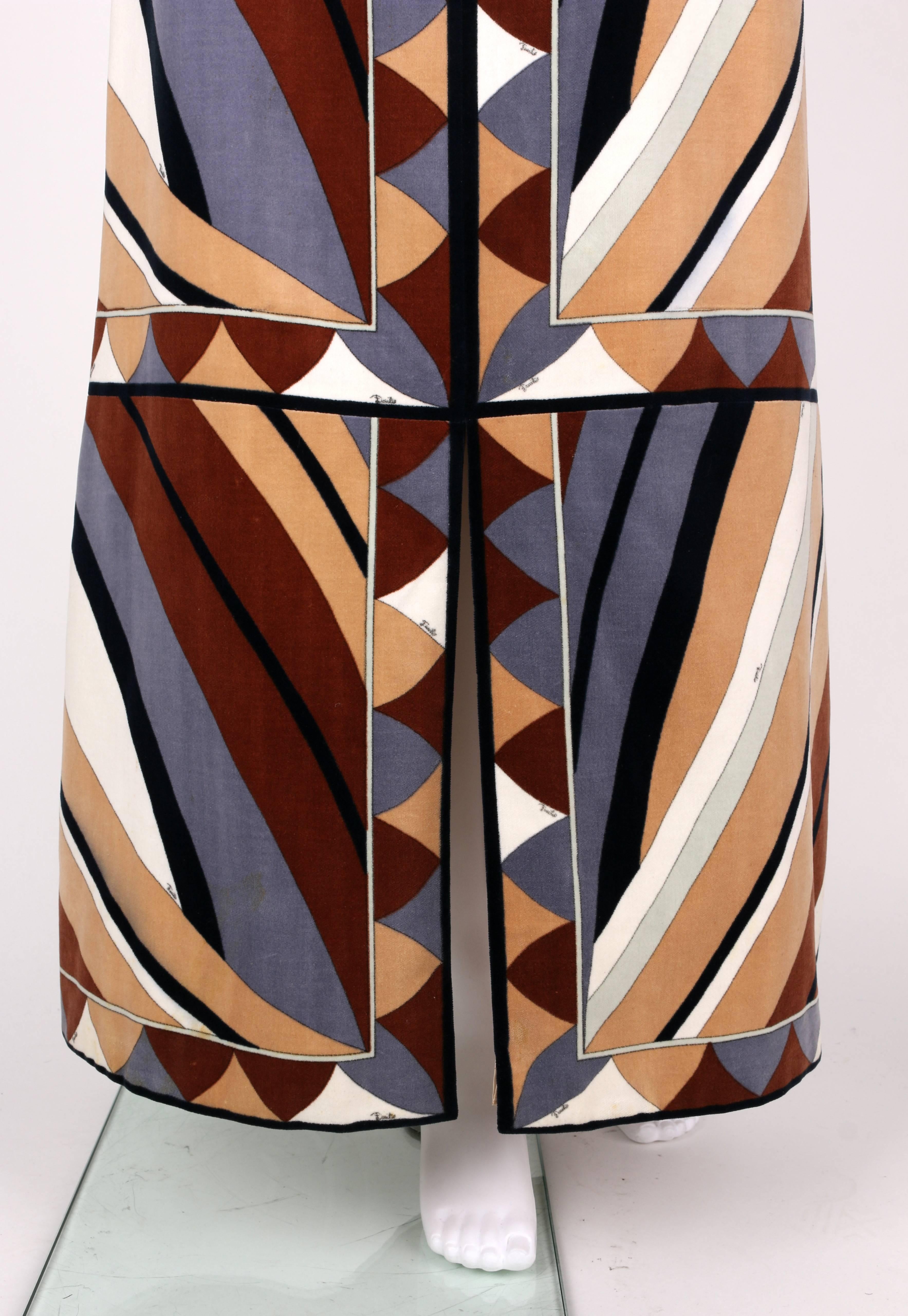 Women's EMILIO PUCCI c.1970's Multicolor Window Pane Signature Print Velvet Maxi Skirt For Sale