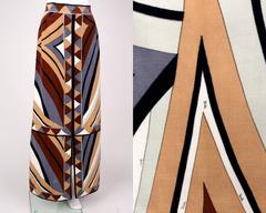 EMILIO PUCCI c.1970's Multicolor Window Pane Signature Print Velvet Maxi Skirt