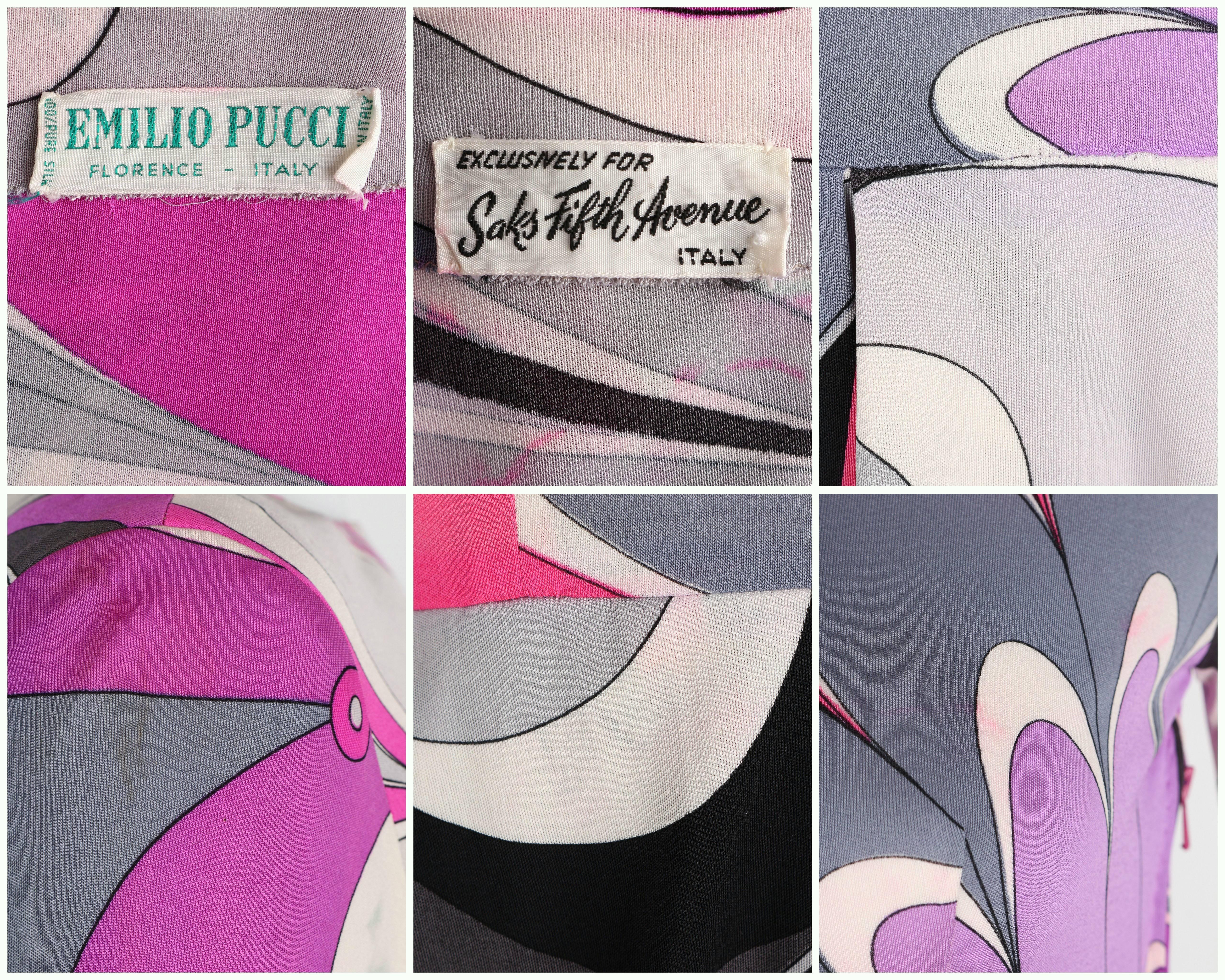 EMILIO PUCCI c.1960's Purple Pink Multicolor Sunburst Floral Print Silk Dress 3