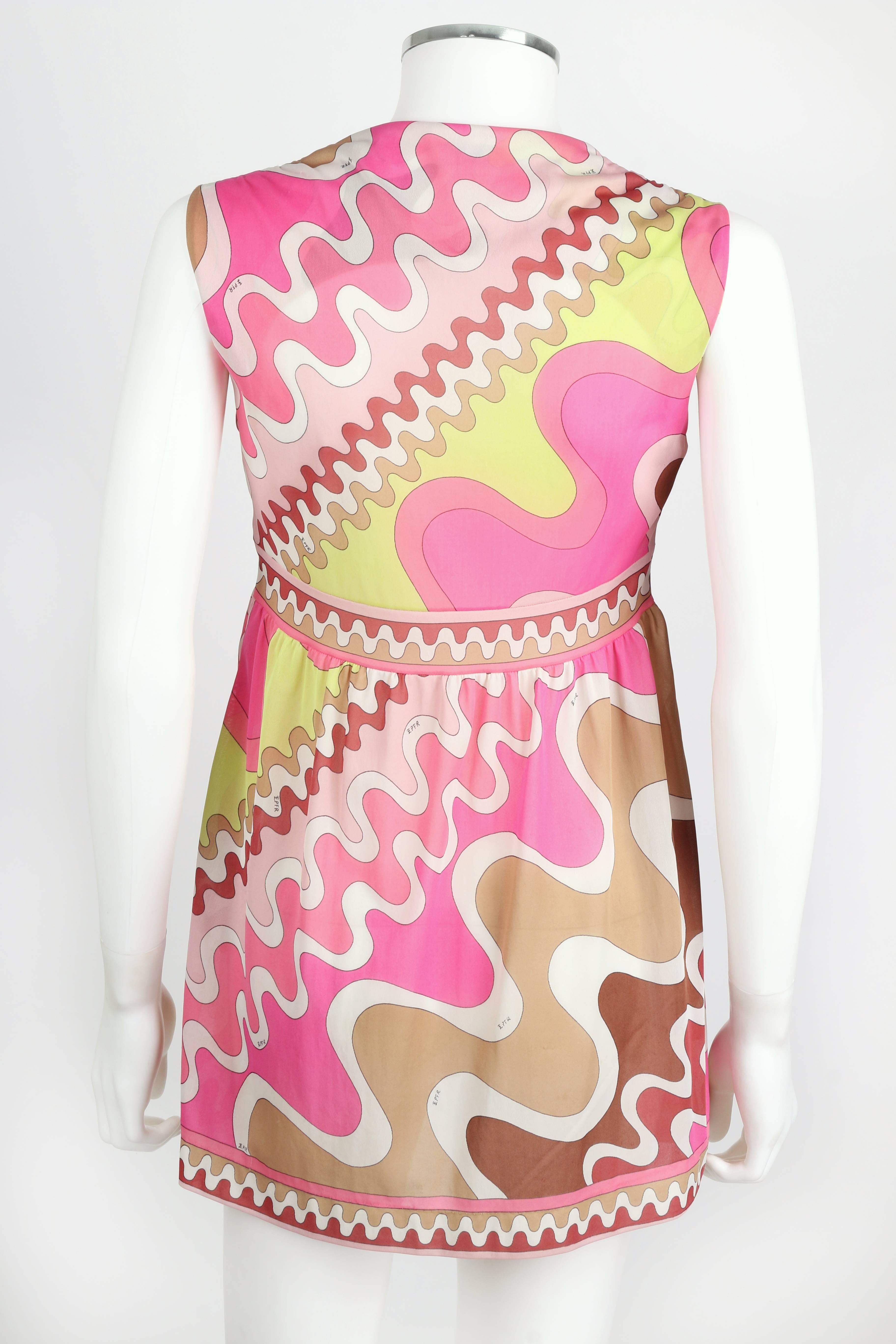 Women's EMILIO PUCCI c.1960's Formfit Rogers Pink Multicolor Wave Print Top Camisole