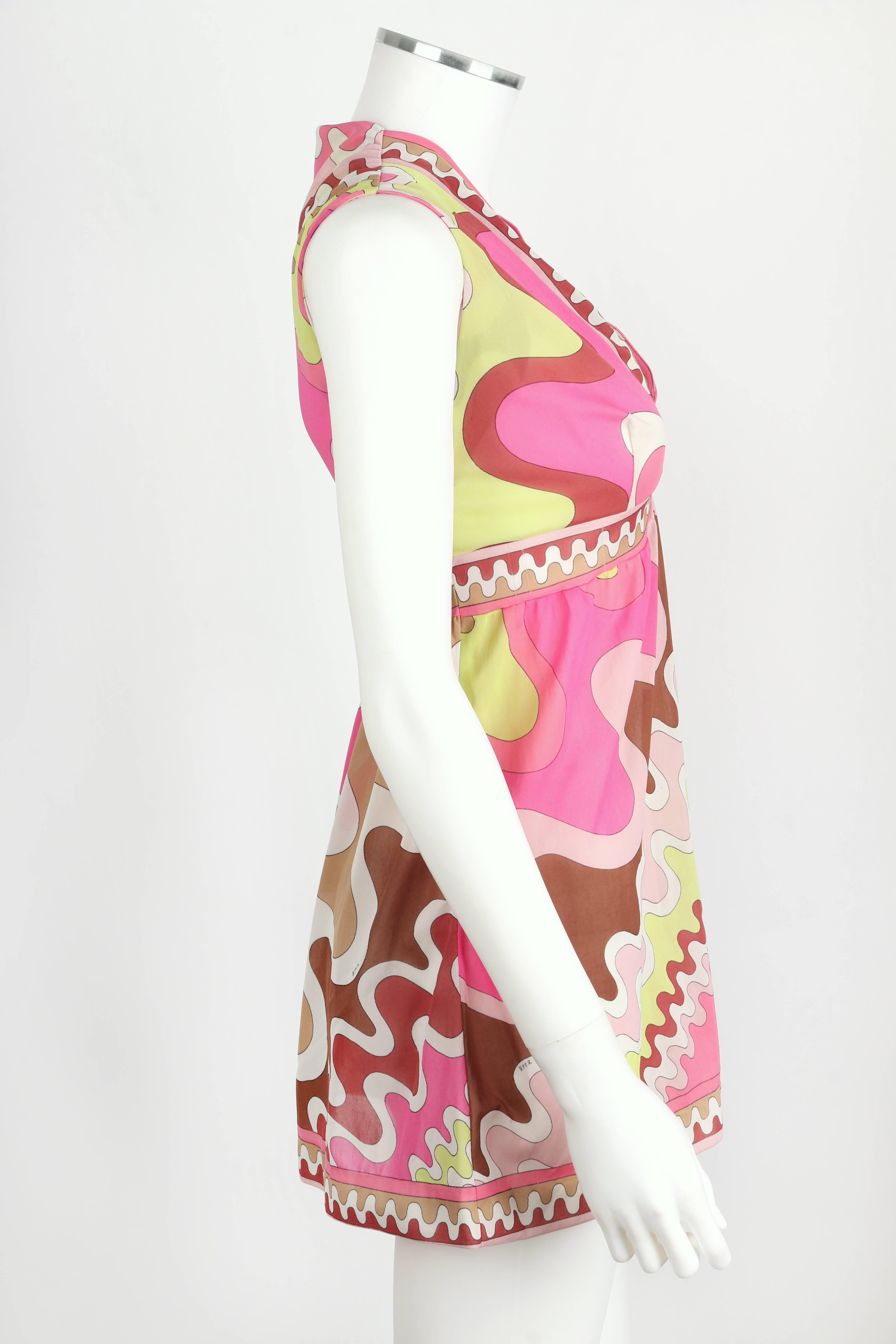 EMILIO PUCCI c.1960's Formfit Rogers Pink Multicolor Wave Print Top Camisole In Good Condition In Thiensville, WI
