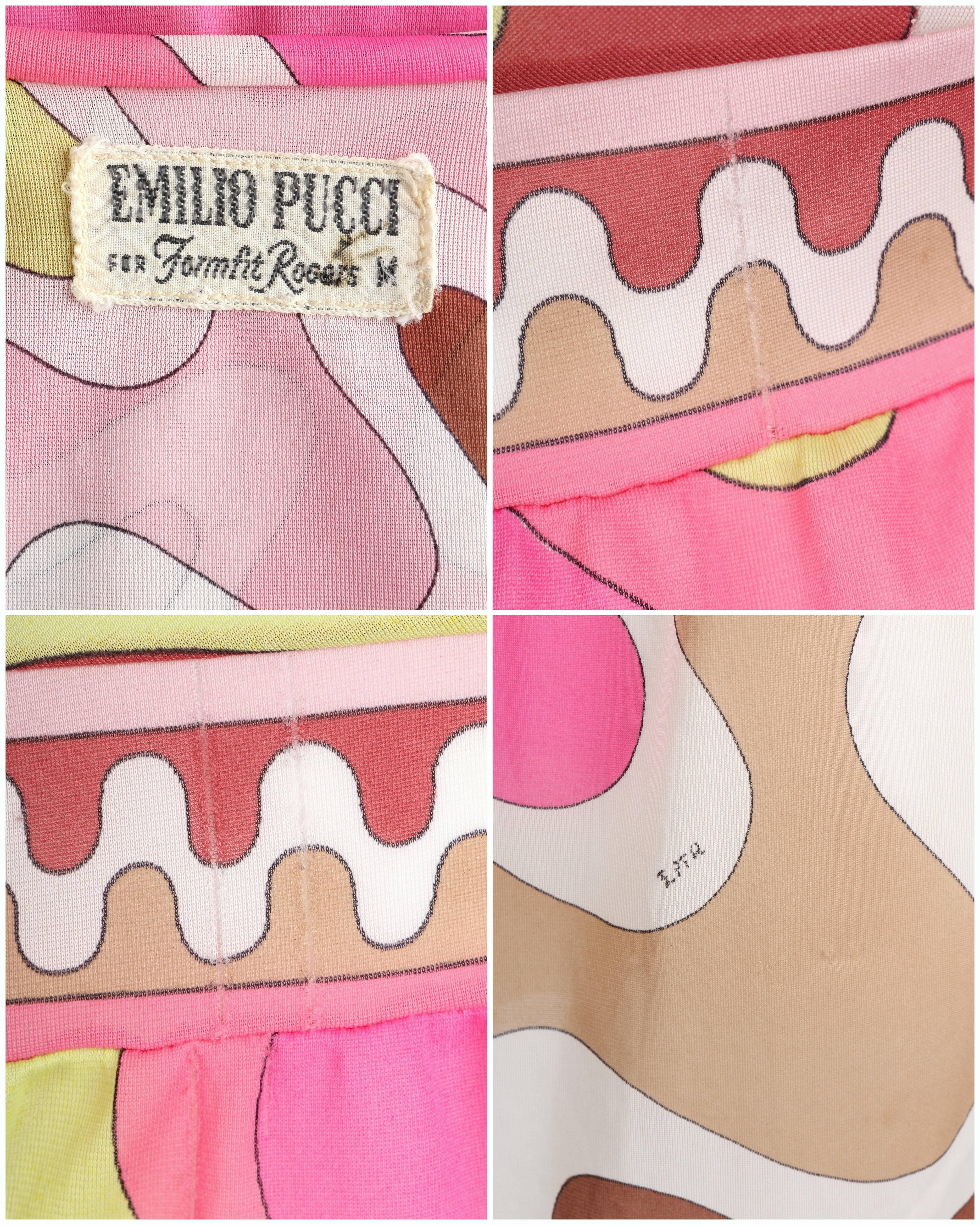 EMILIO PUCCI c.1960's Formfit Rogers Pink Multicolor Wave Print Top Camisole 6