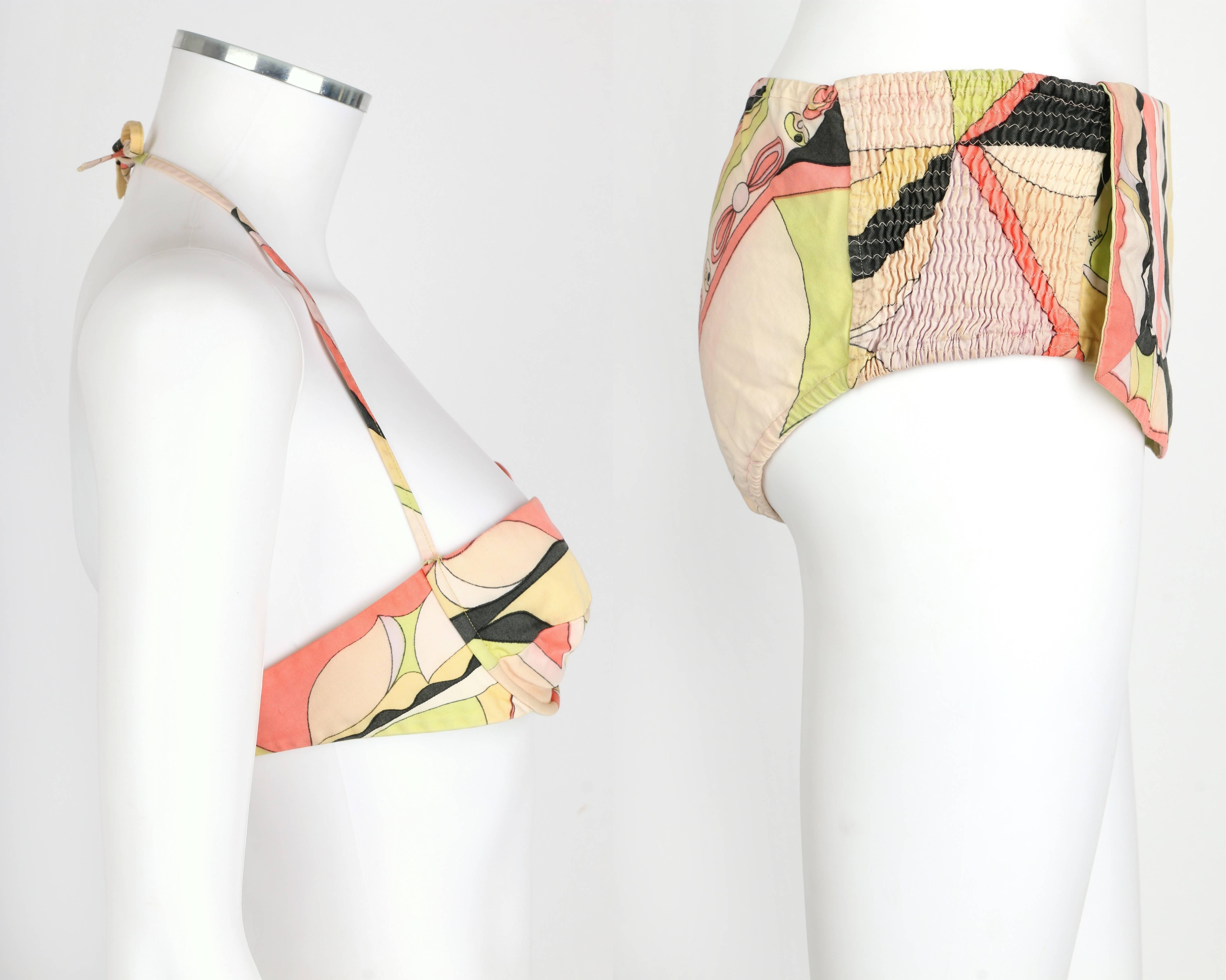 EMILIO PUCCI c.1960's Multicolor Print 100% Cotton Two Piece Bikini Bathing Suit In Excellent Condition In Thiensville, WI