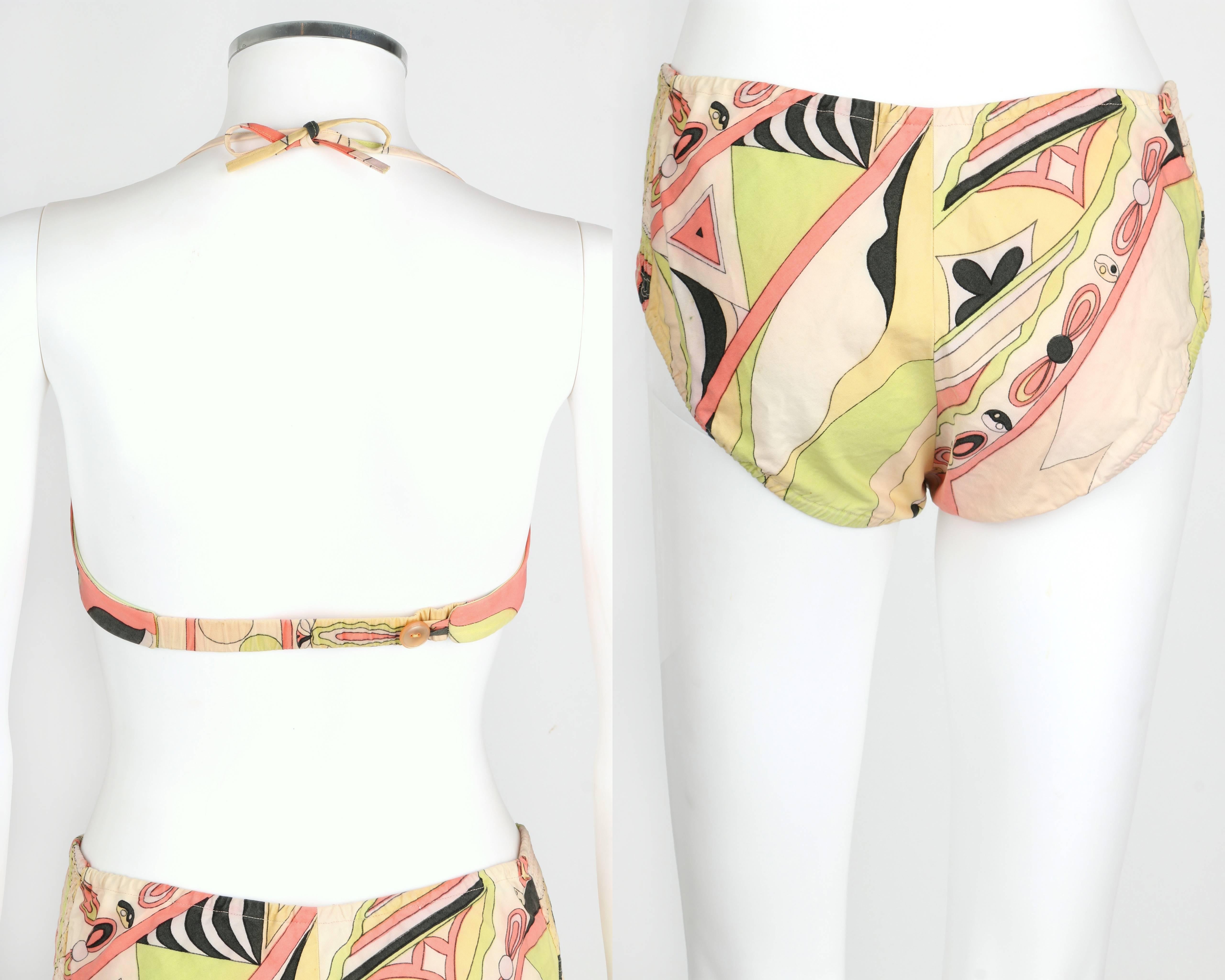 Women's EMILIO PUCCI c.1960's Multicolor Print 100% Cotton Two Piece Bikini Bathing Suit