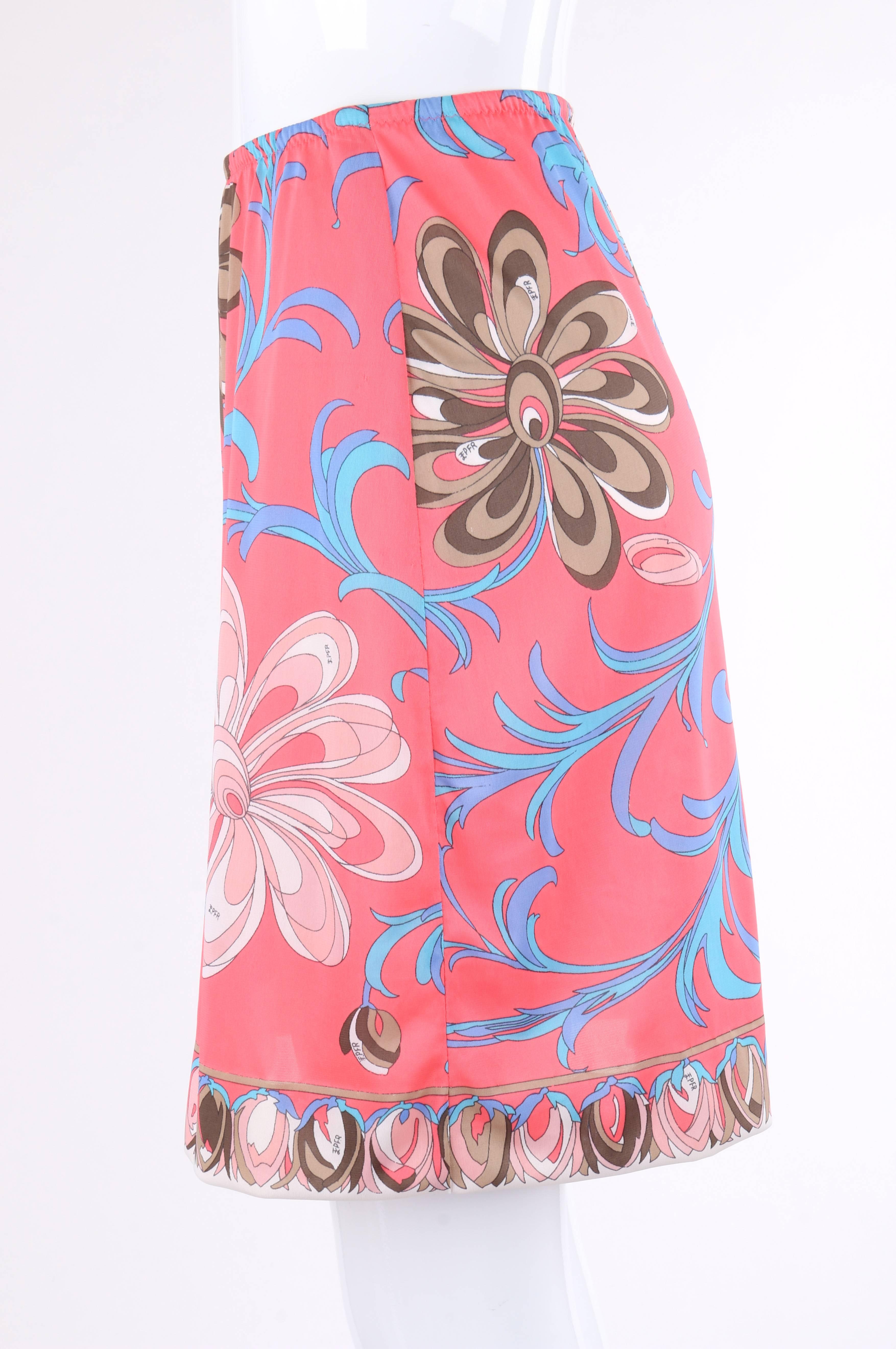 EMILIO PUCCI c.1960's Formfit Rogers Pink Multicolor Floral Print Slip Skirt 1