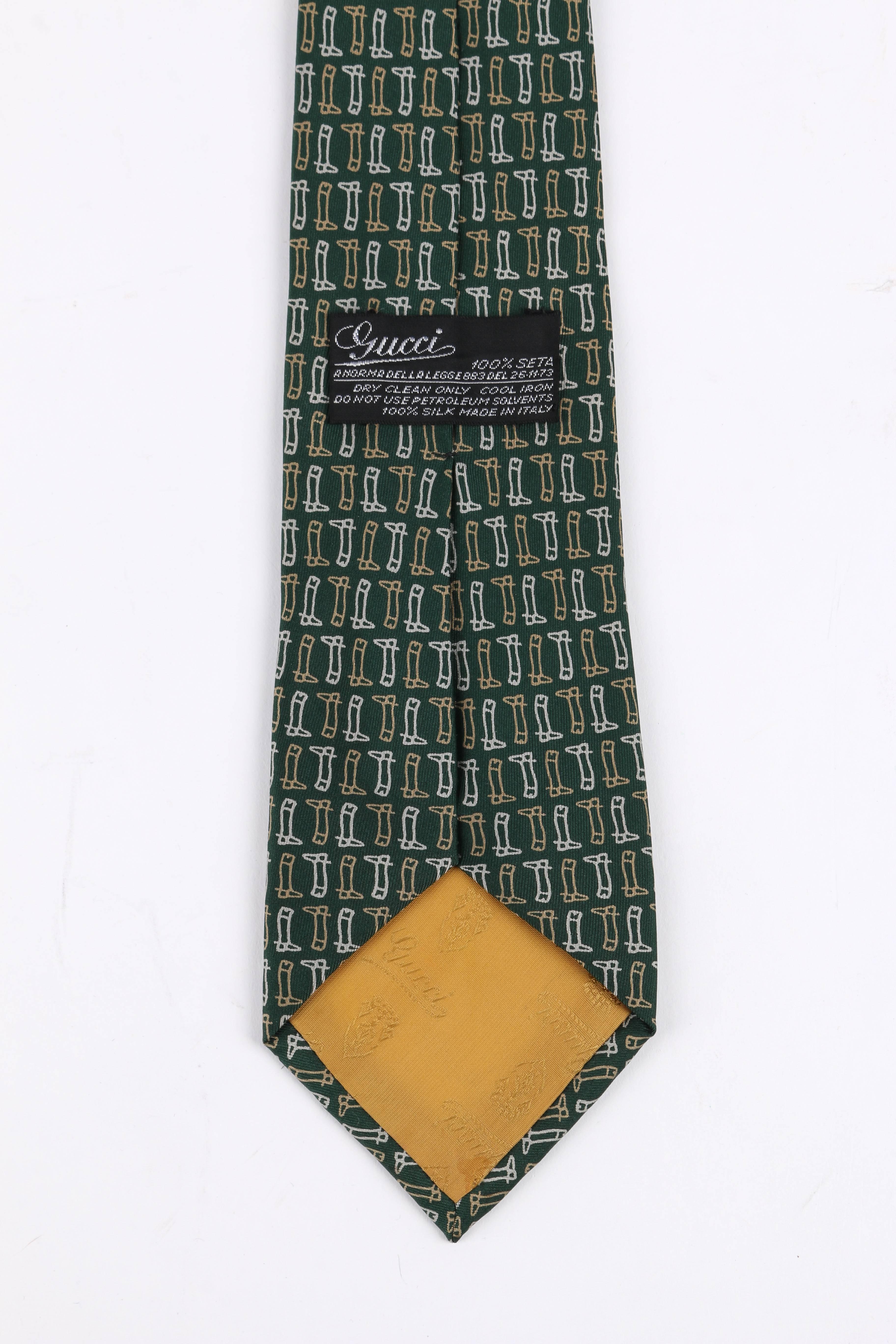 GUCCI c.1970's Equestrian Riding Boot Spur Print 100% Silk Necktie Tie 1