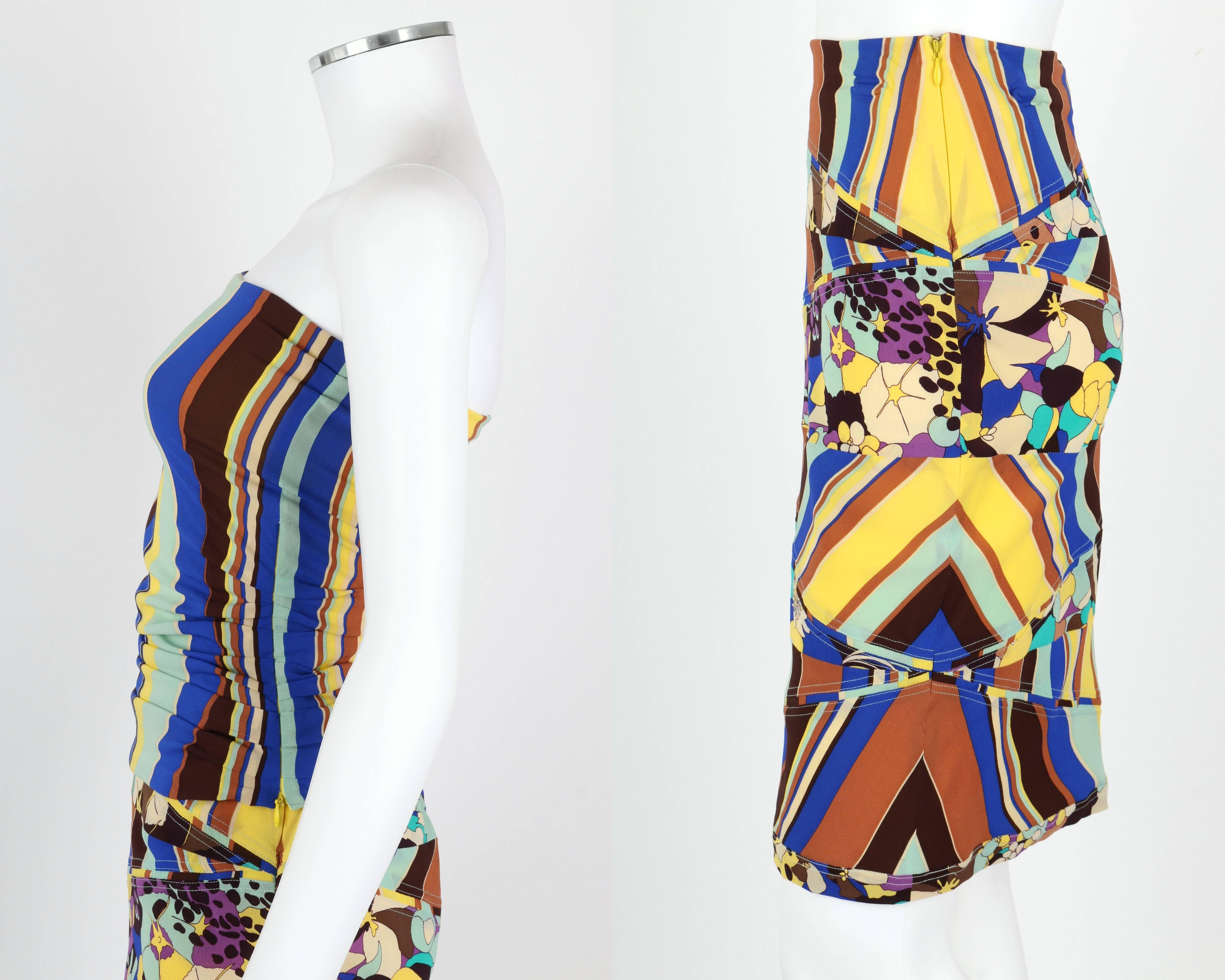 GIANNI VERSACE COUTURE c.1990's Striped Floral Strapless Top Skirt ...