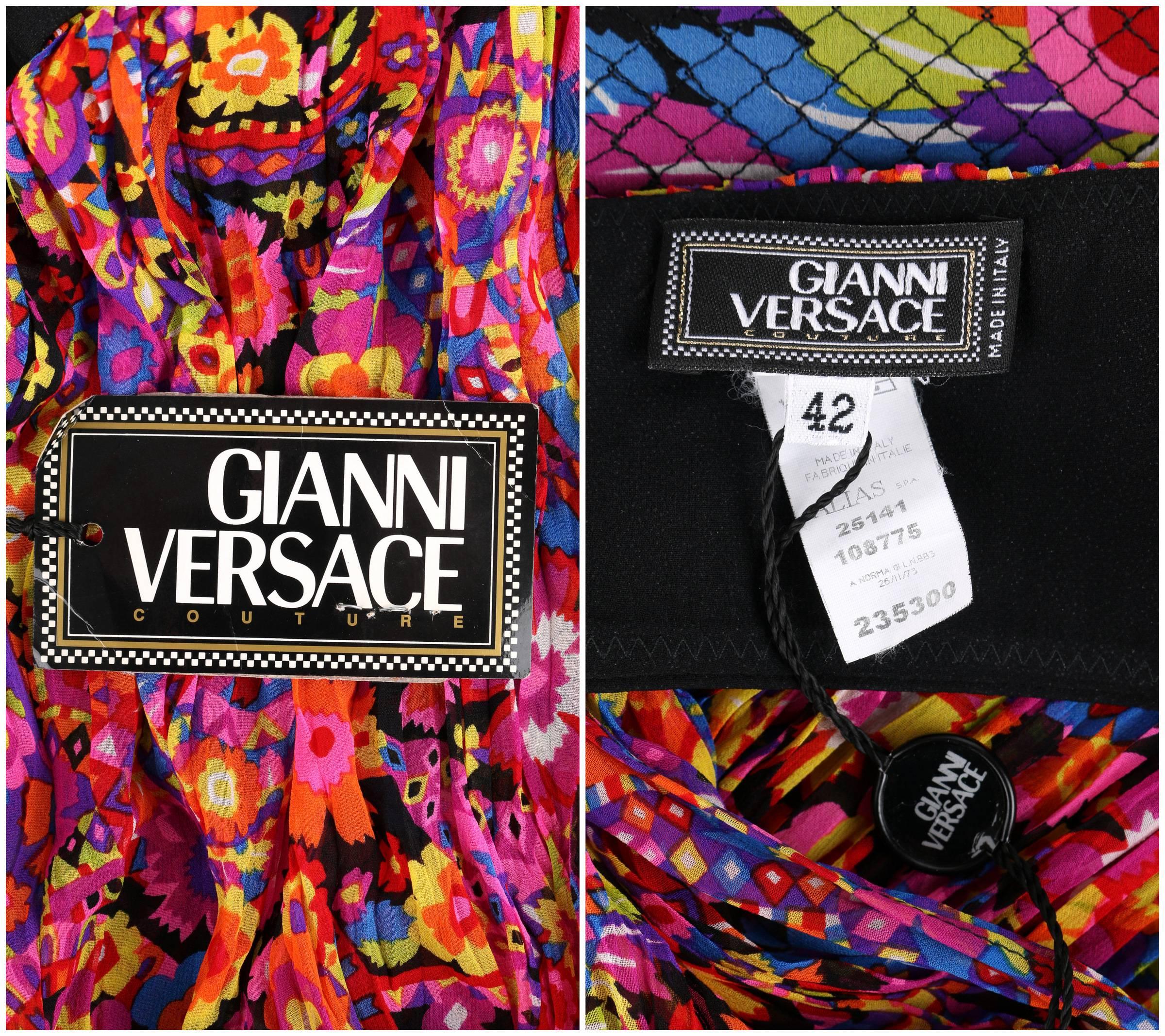 GIANNI VERSACE COUTURE A/W 2002 Floral Print Strapless Quilted Skirt Silk Dress 4