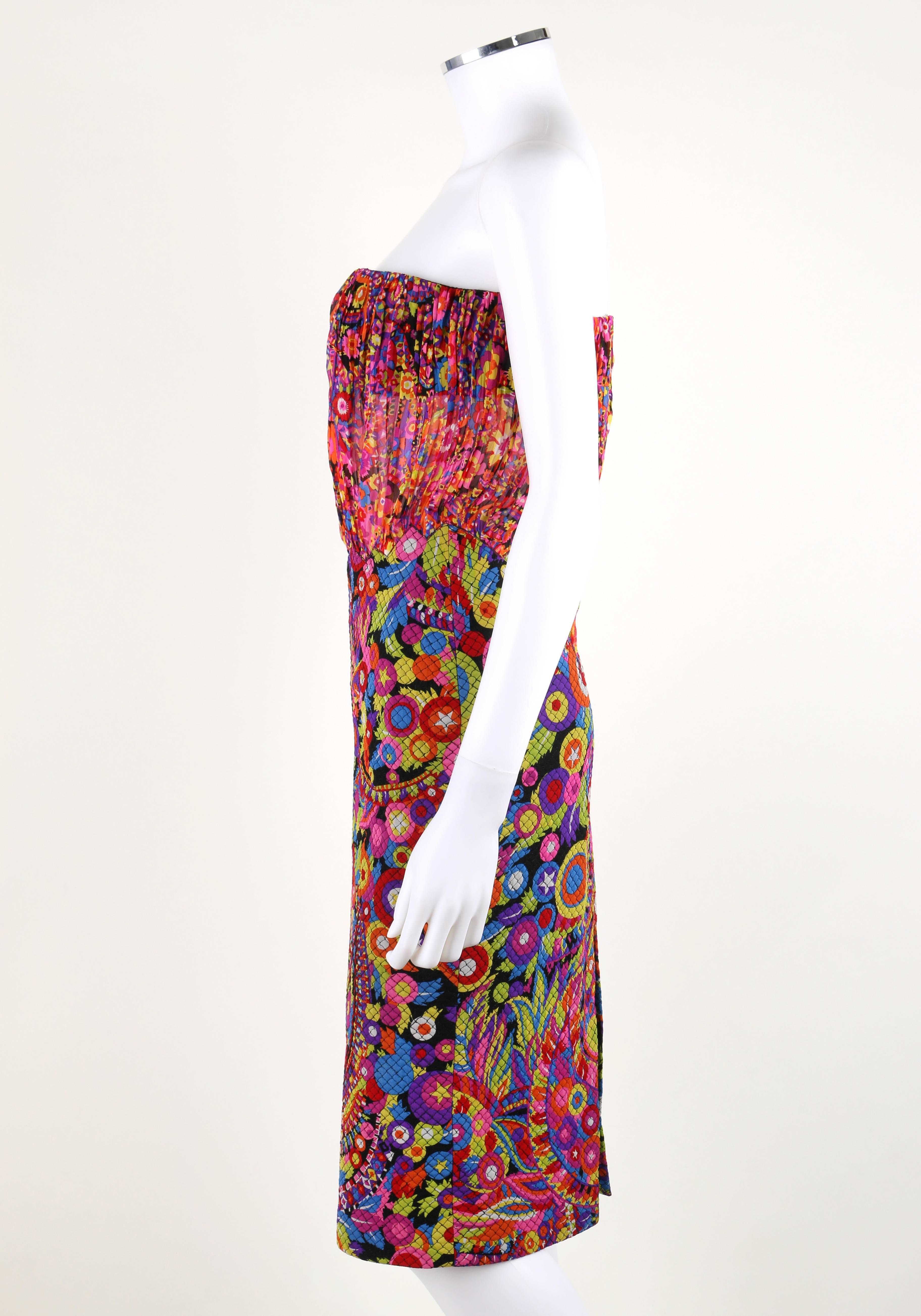 Women's GIANNI VERSACE COUTURE A/W 2002 Floral Print Strapless Quilted Skirt Silk Dress