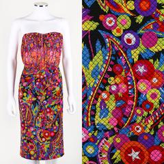 GIANNI VERSACE COUTURE A/W 2002 Floral Print Strapless Quilted Skirt Silk Dress