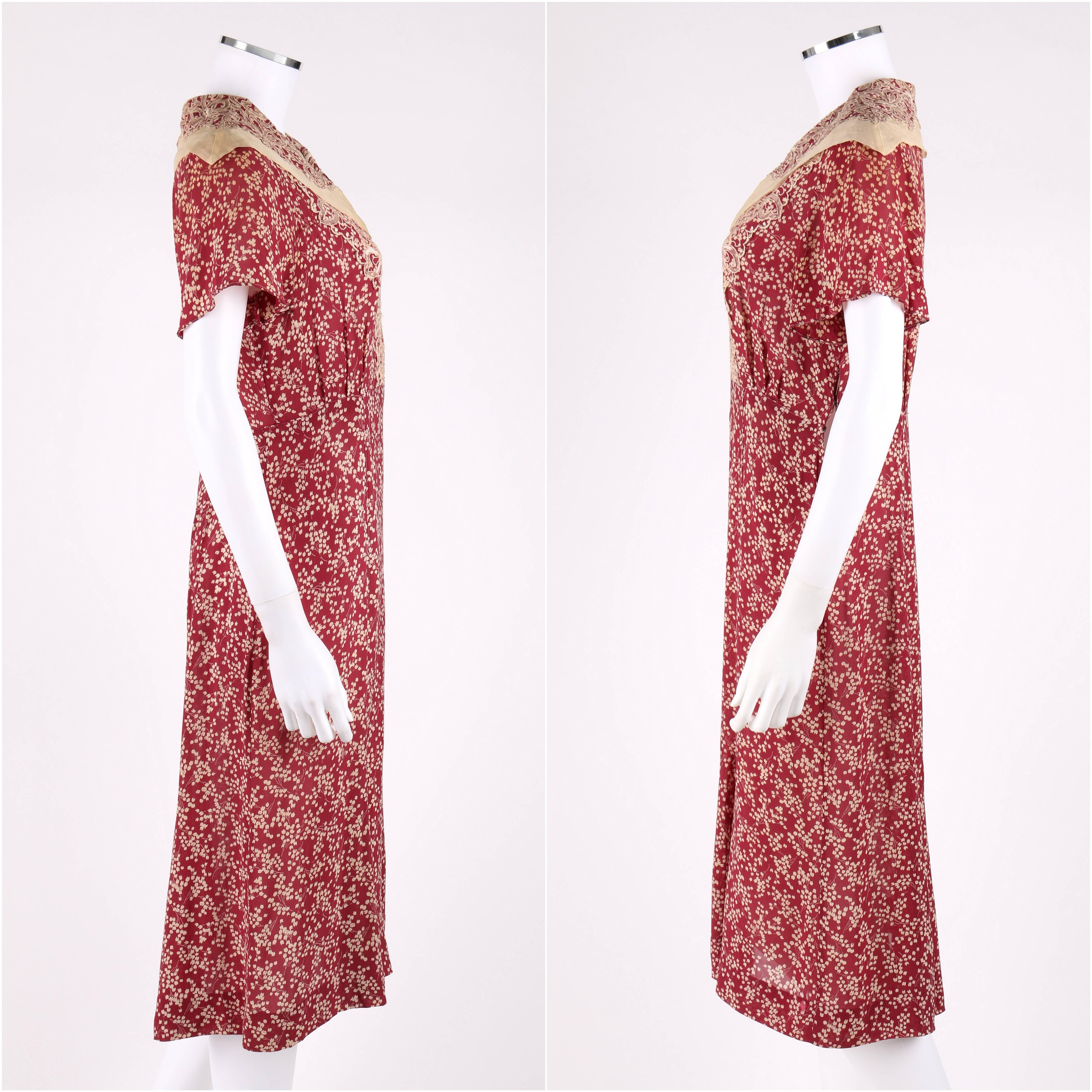 MADELEINE VIONNET ca. 1930er Jahre nummeriertes burgunderrotes cremefarbenes Kleid Jacke Gürtel-Set (Pink)
