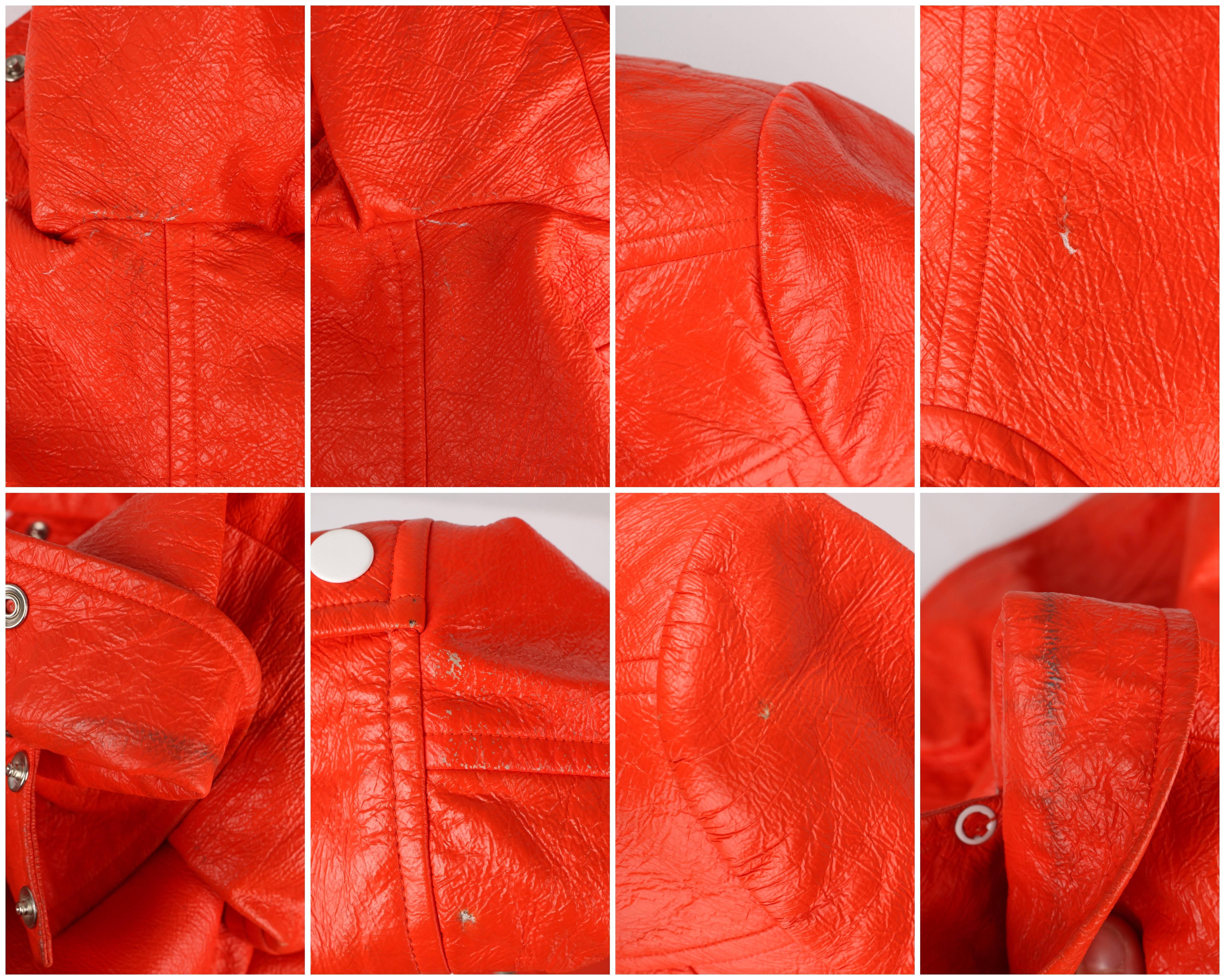 COURREGES PARIS c.1970's Orange Signature Logo Mod Vinyl Faux Leather Jacket 1