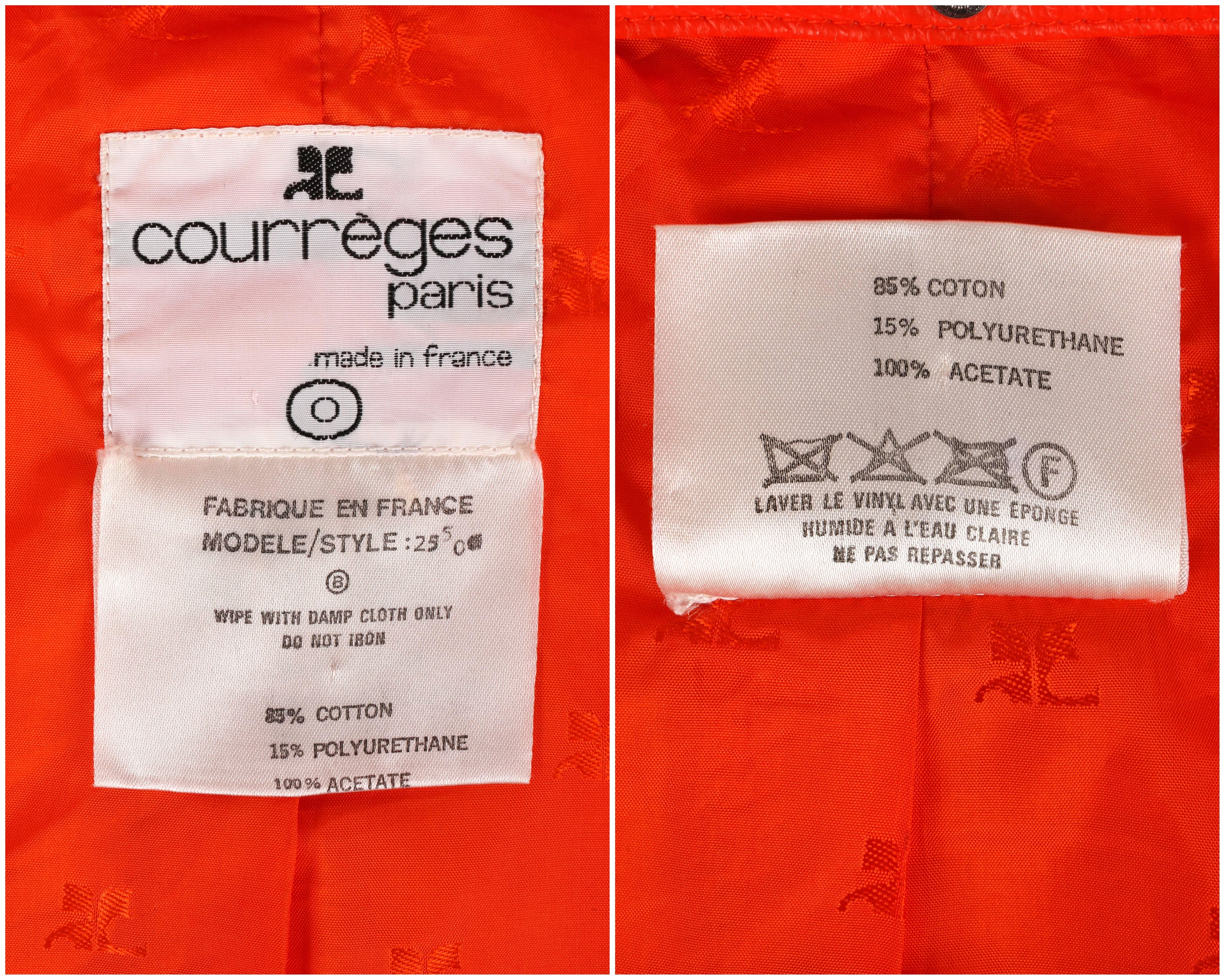 COURREGES PARIS c.1970's Orange Signature Logo Mod Vinyl Faux Leather Jacket 2