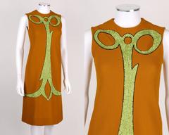 ALEXANDER'S c.1960's Deep Goldenrod Sequin Embellish Mod Sleeveless Shift Dress