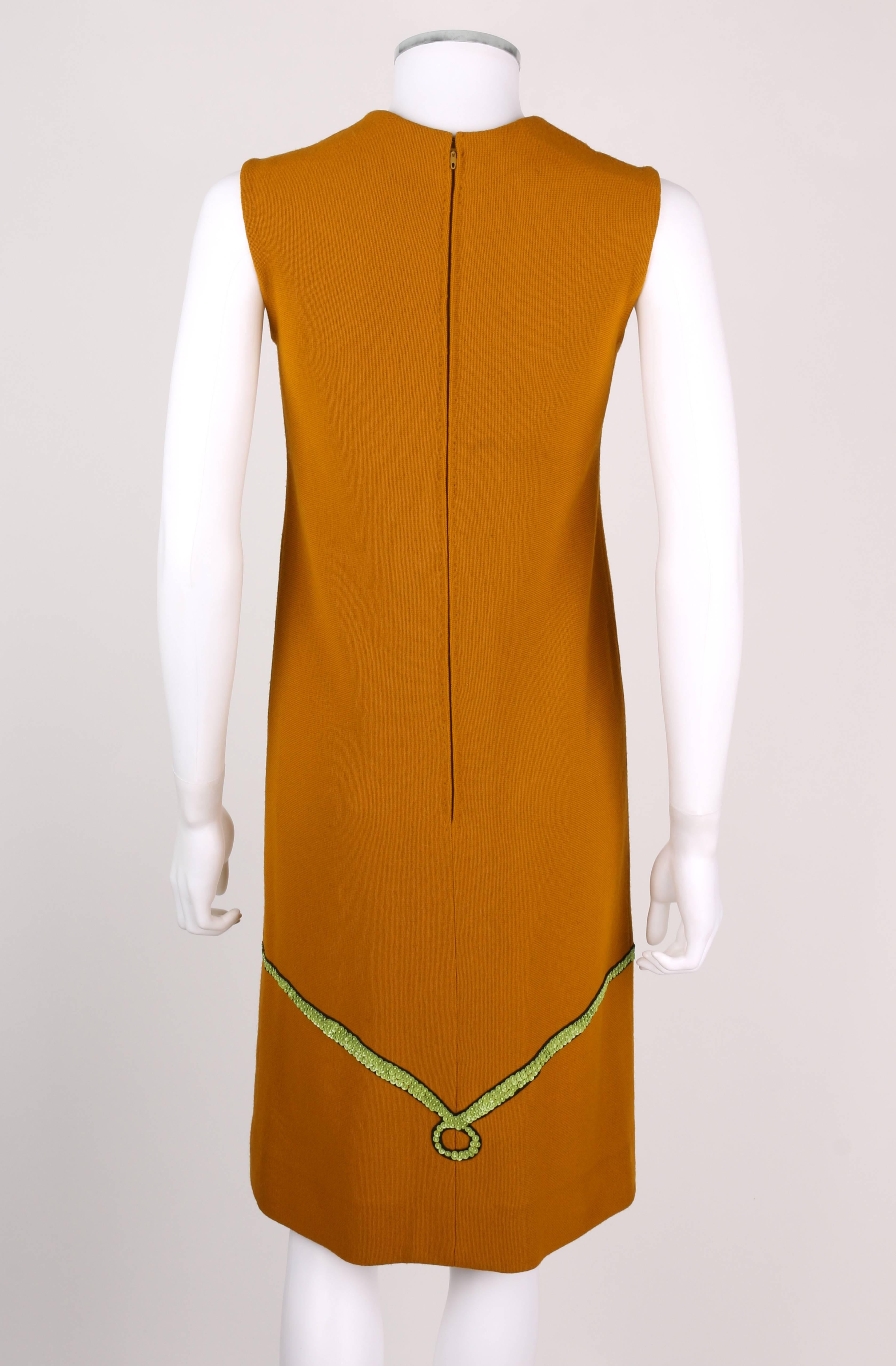 Orange ALEXANDER'S c.1960's Deep Goldenrod Sequin Embellish Mod Sleeveless Shift Dress  For Sale