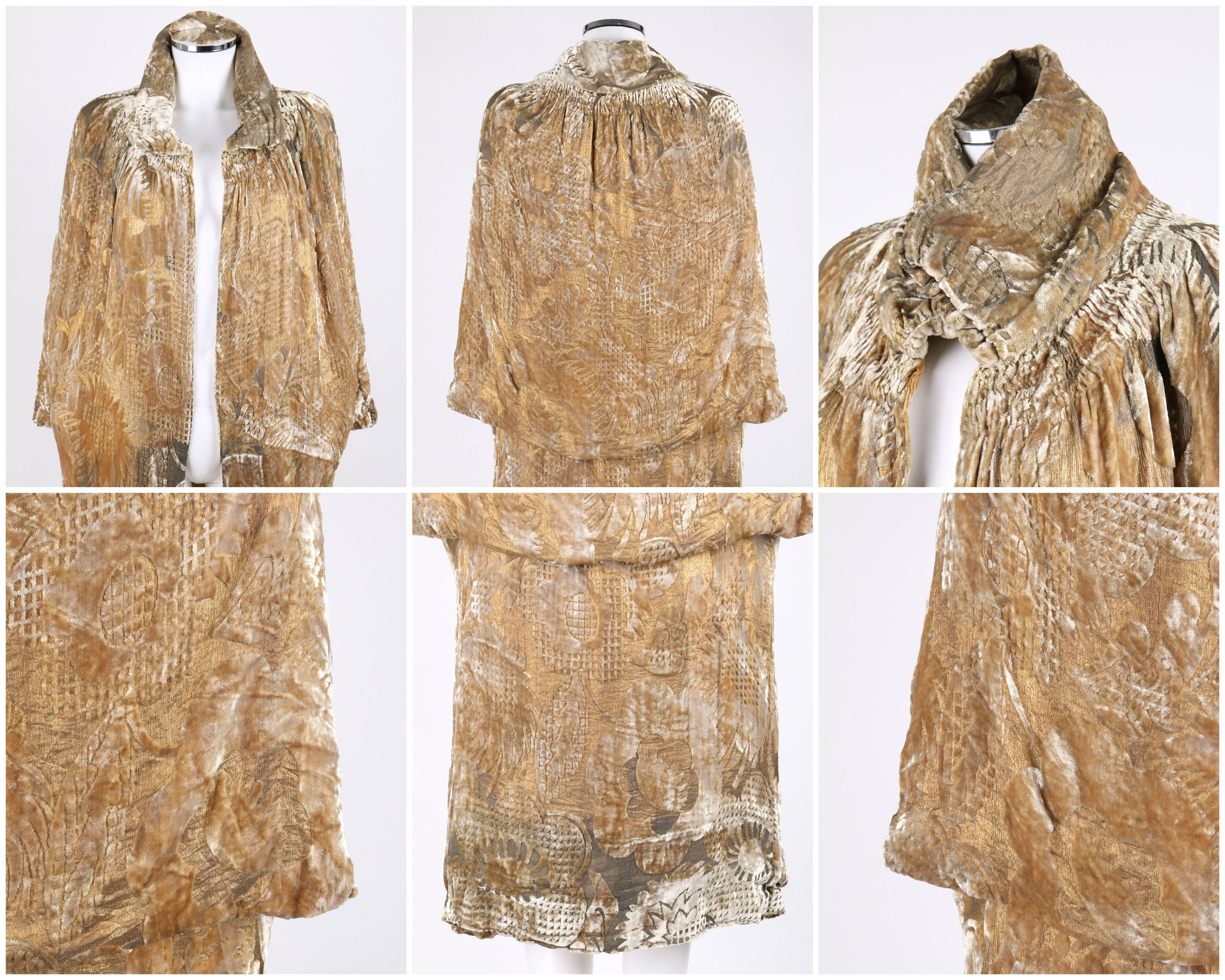 JEAN PATOU Haute Couture c.1920s Gold Silk Velvet Brocade Evening Cape Jacket 1