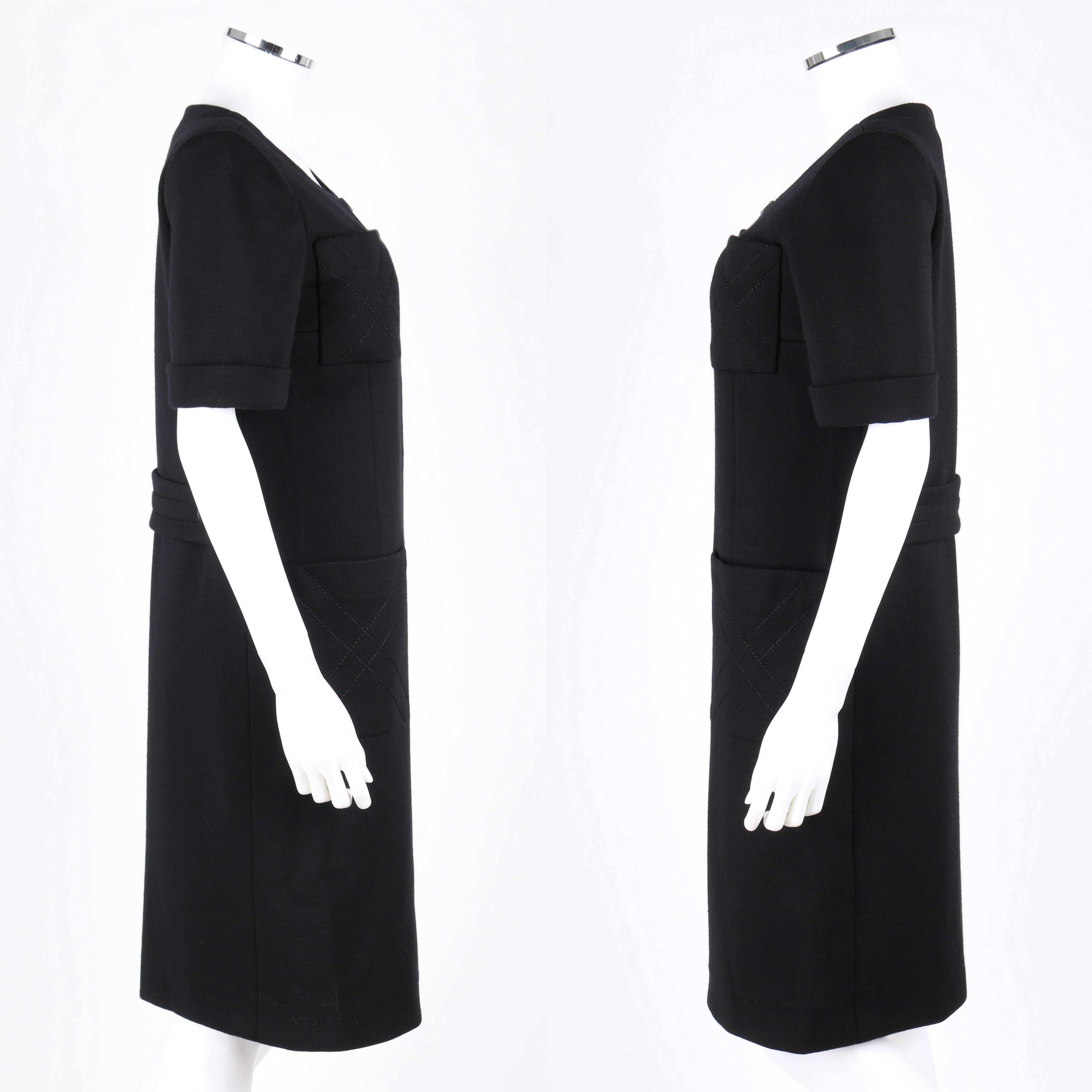 JEAN PATOU c.1960's KARL LAGERFELD Black Short Sleeve Mod 100% Wool Shift Dress In Excellent Condition In Thiensville, WI