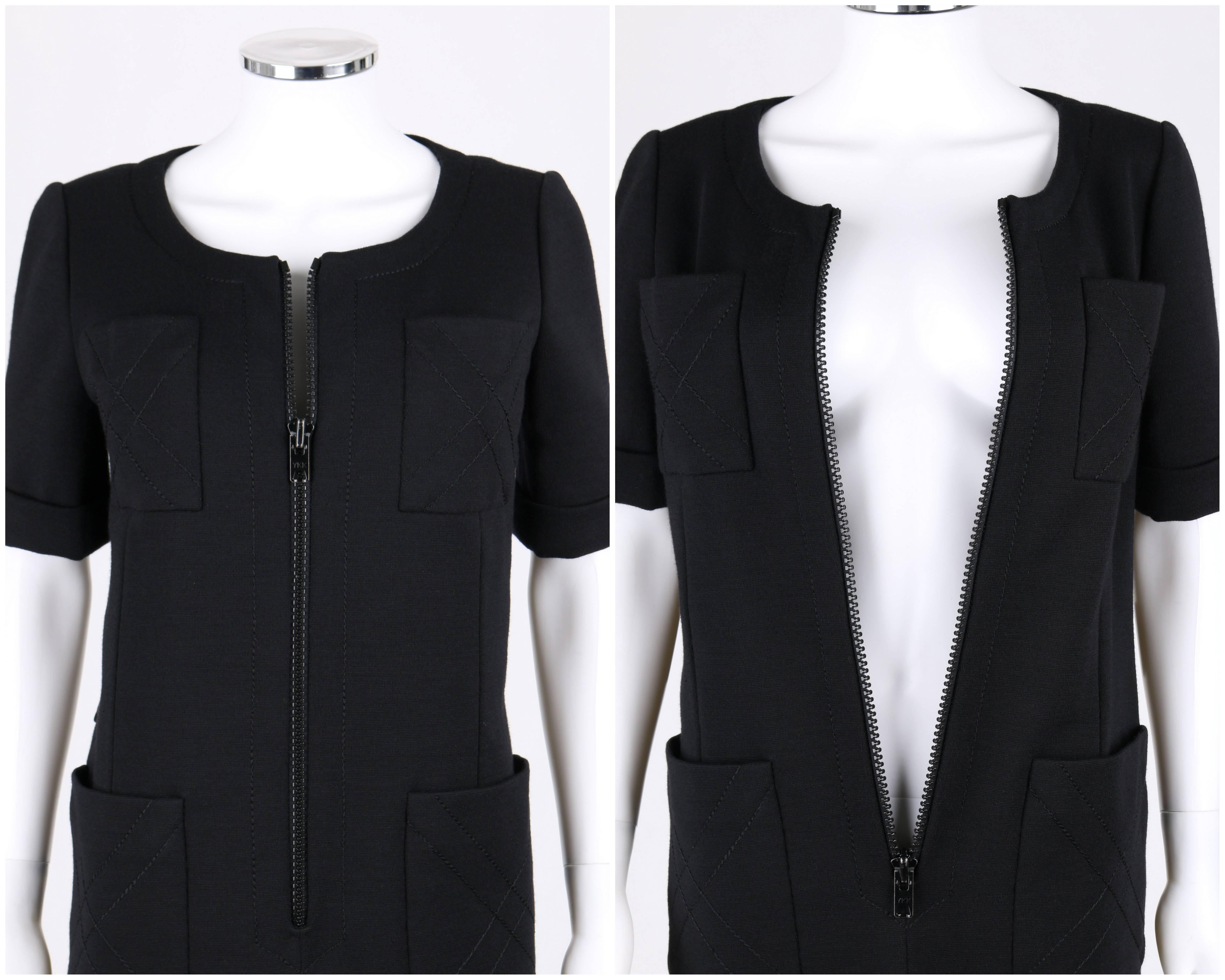 JEAN PATOU c.1960's KARL LAGERFELD Black Short Sleeve Mod 100% Wool Shift Dress 2