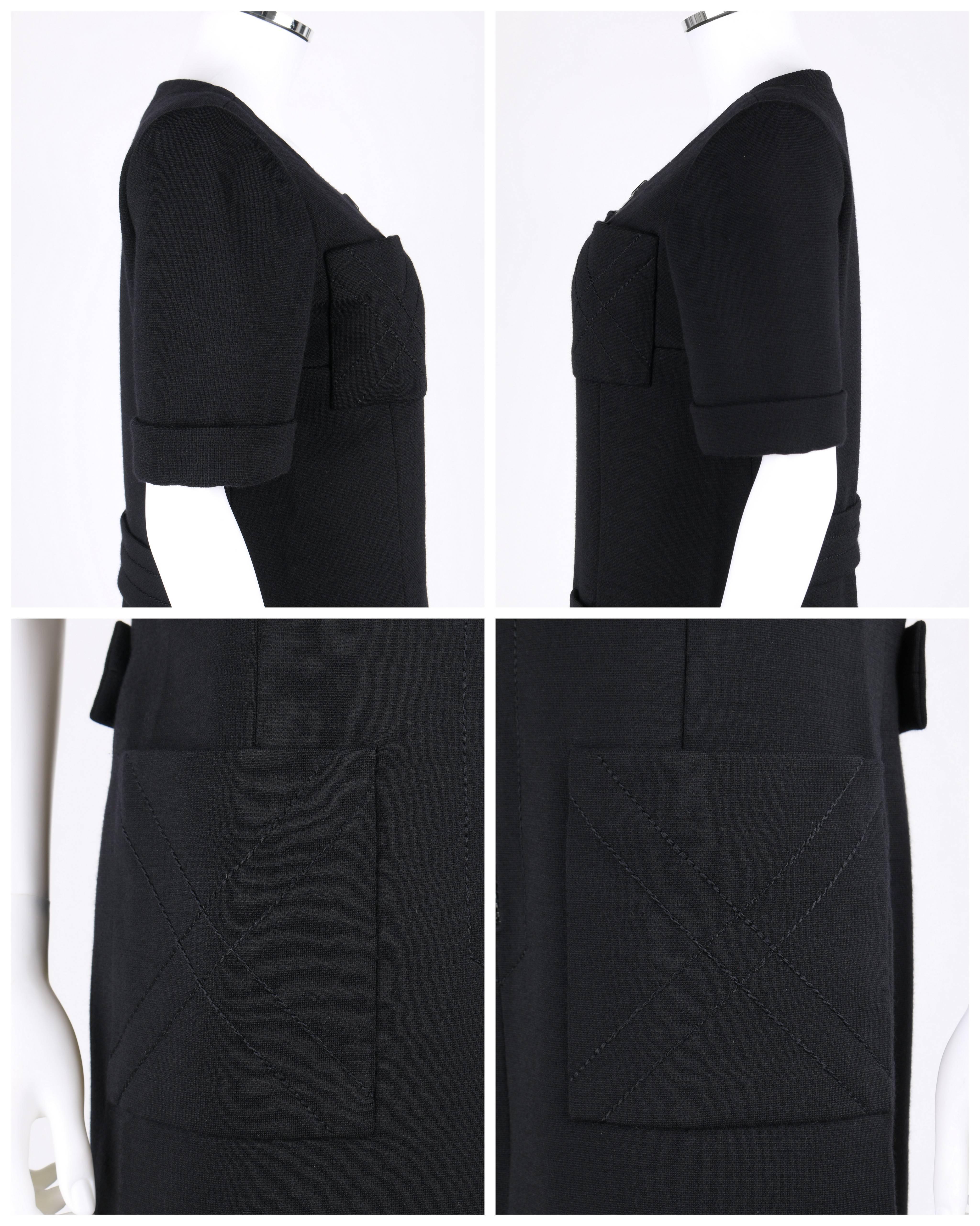 JEAN PATOU c.1960's KARL LAGERFELD Black Short Sleeve Mod 100% Wool Shift Dress 3