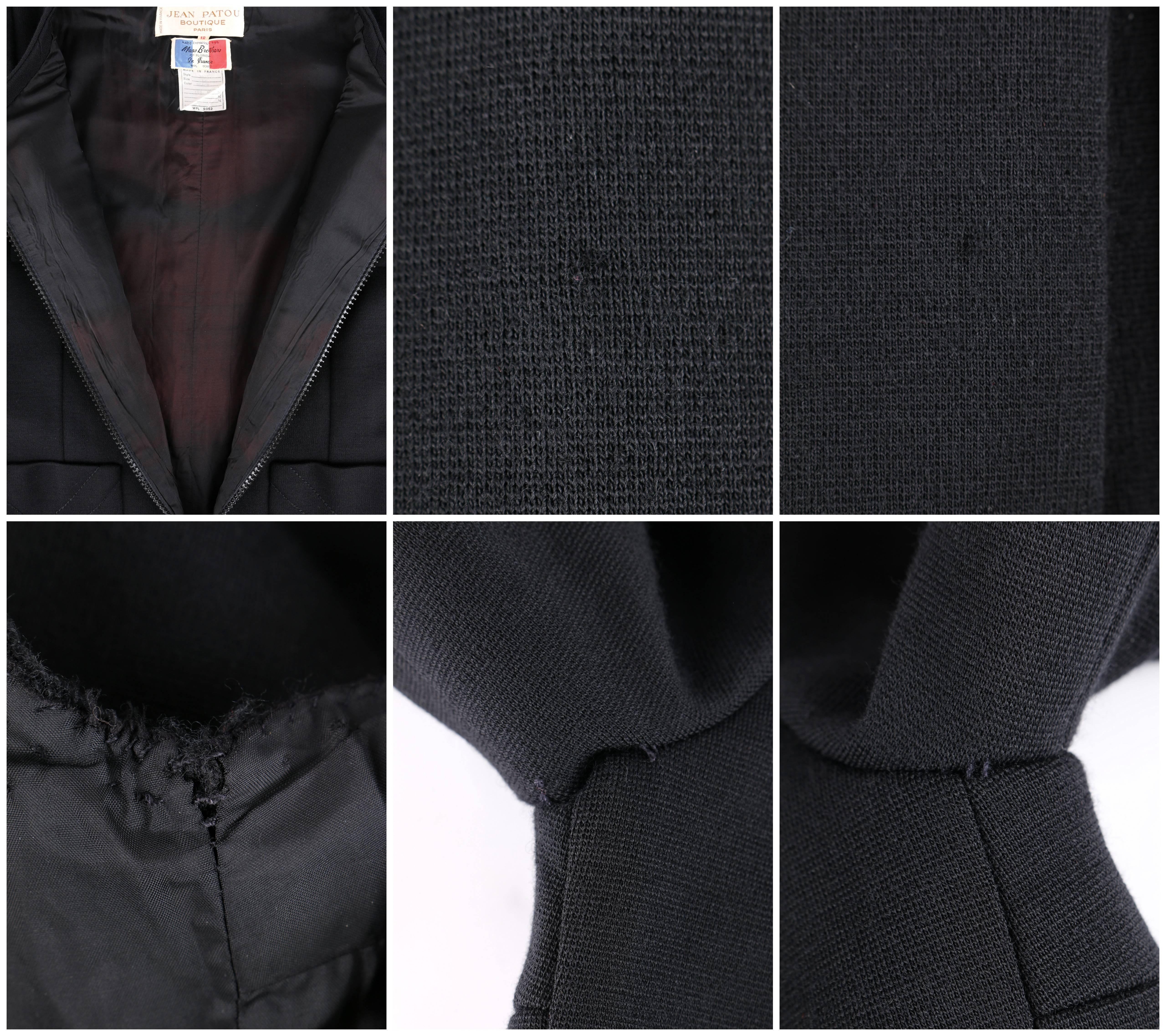 JEAN PATOU c.1960's KARL LAGERFELD Black Short Sleeve Mod 100% Wool Shift Dress 6