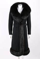 FEMINELLA c.1960's Black Fox Fur Wool Long Princess Coat Jacket