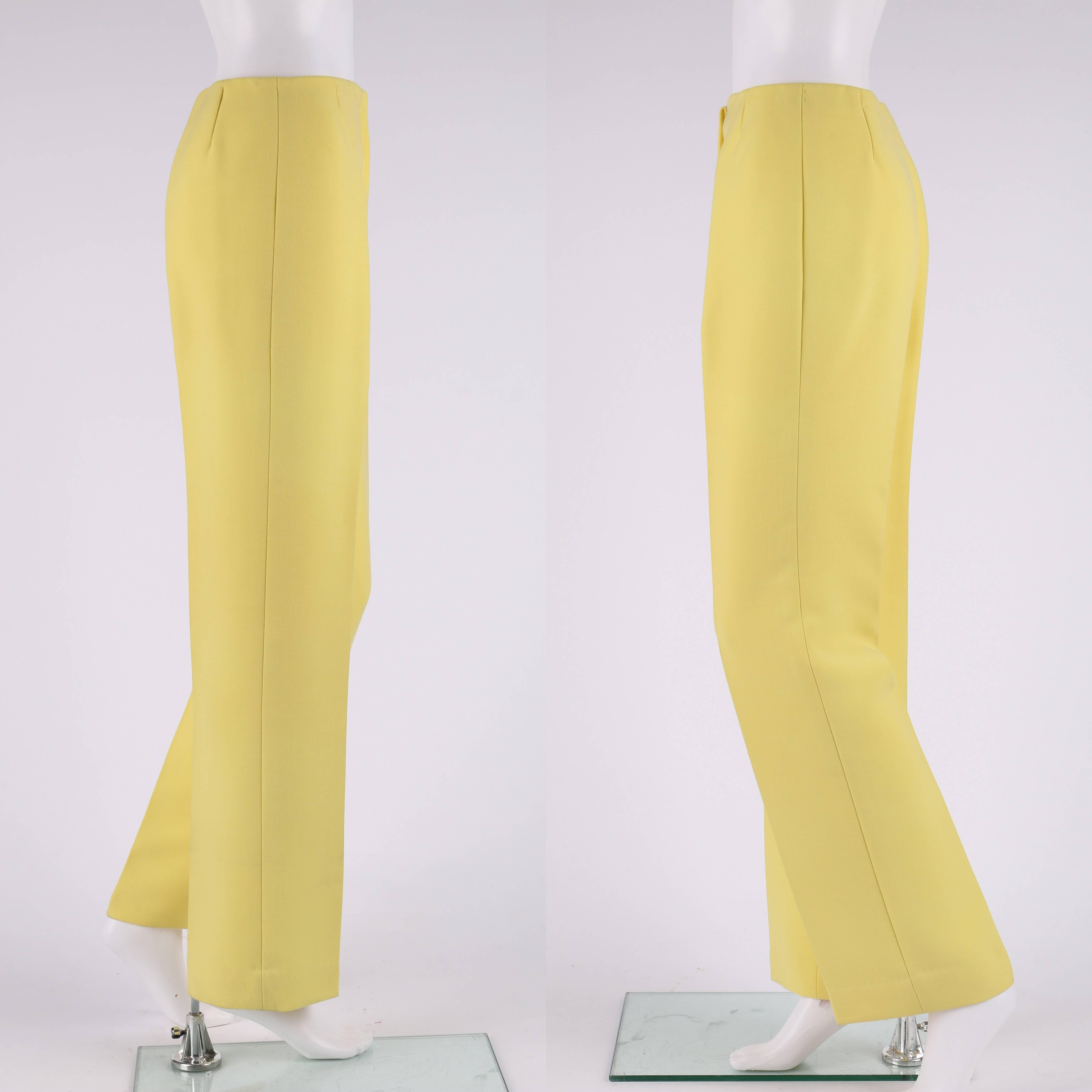 Women's PIERRE CARDIN c.1960's 2 Piece Yellow Cream Mod Zip Front Jacket Pants Suit Set