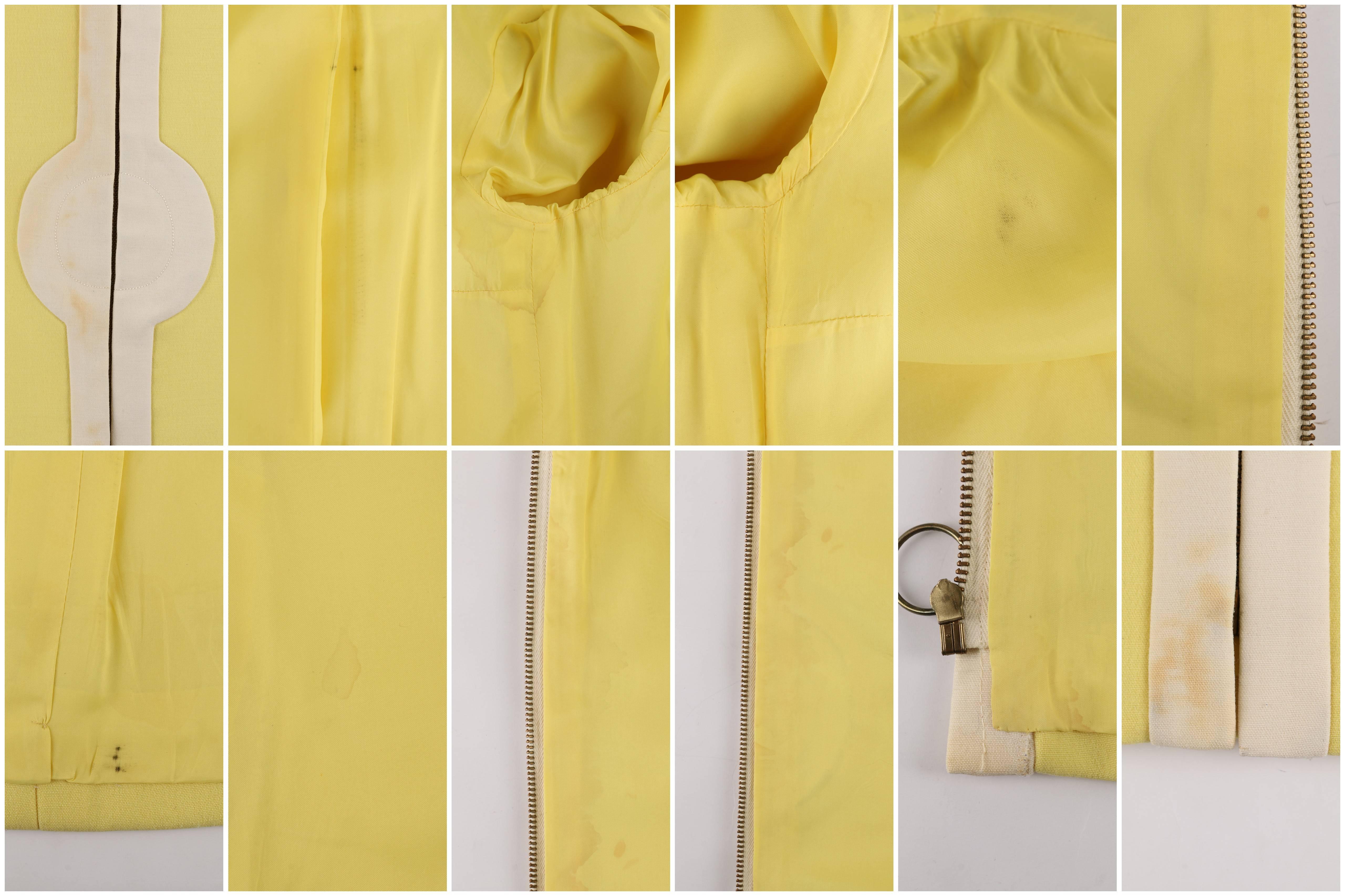 PIERRE CARDIN c.1960's 2 Piece Yellow Cream Mod Zip Front Jacket Pants Suit Set 1