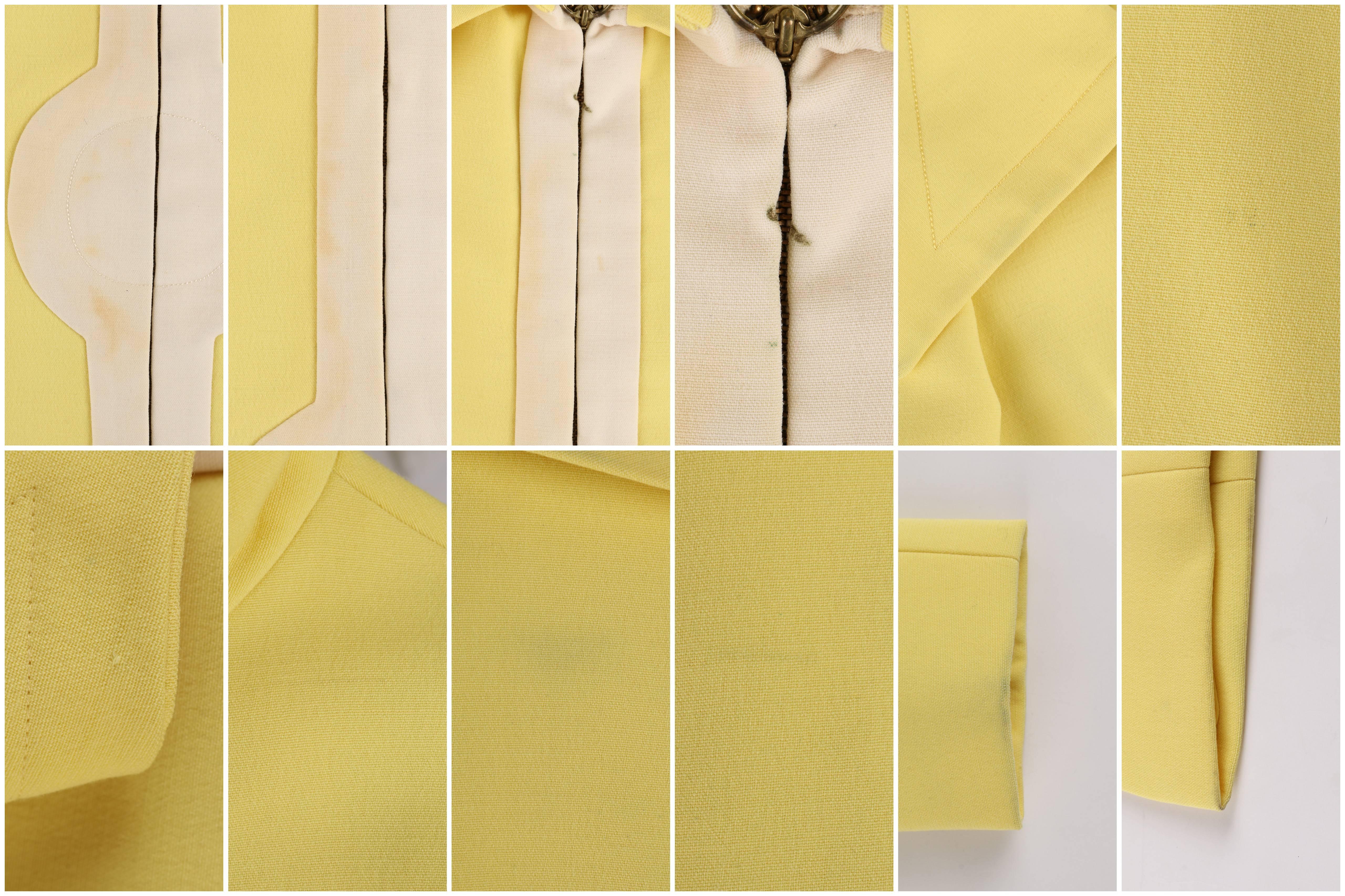 PIERRE CARDIN c.1960's 2 Piece Yellow Cream Mod Zip Front Jacket Pants Suit Set 2