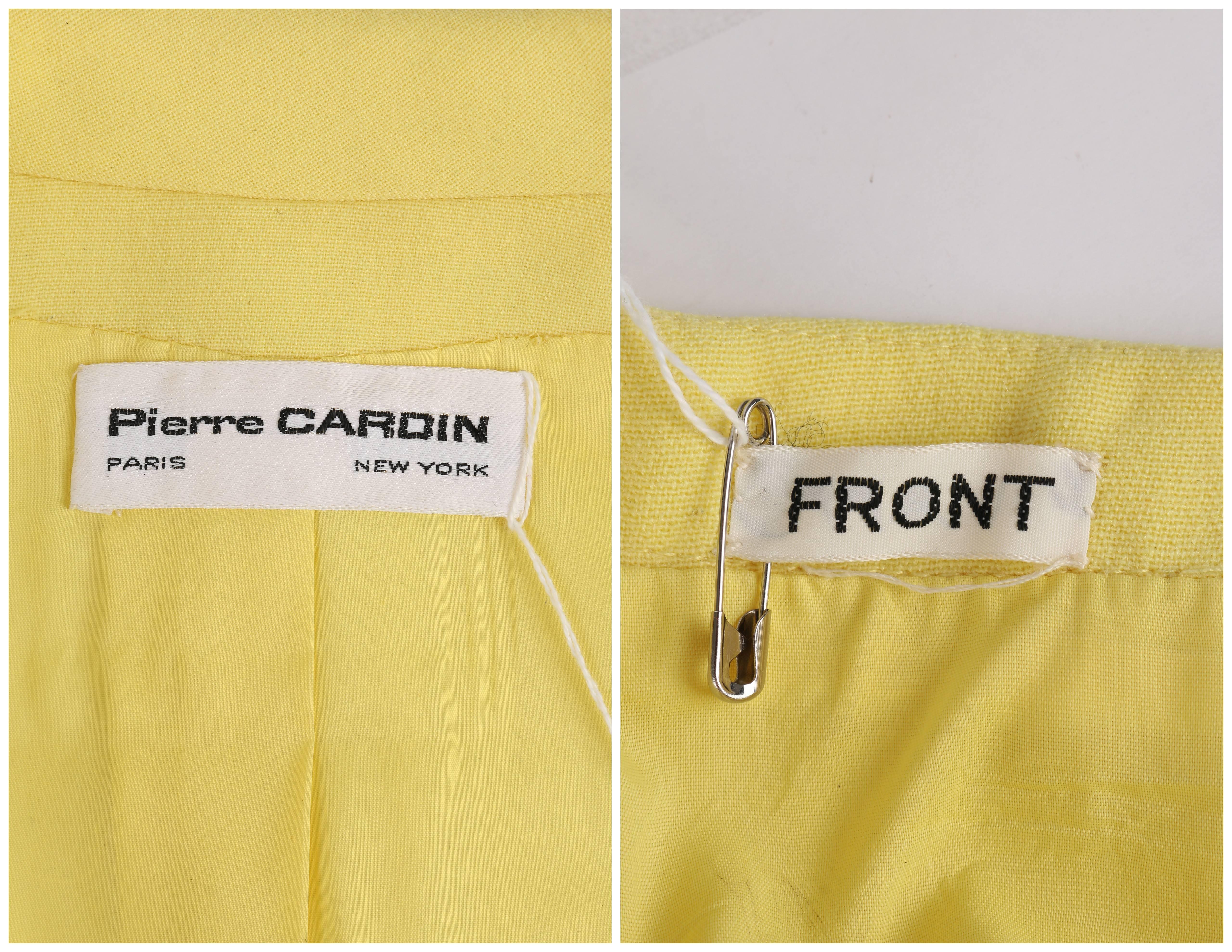 PIERRE CARDIN c.1960's 2 Piece Yellow Cream Mod Zip Front Jacket Pants Suit Set In Good Condition In Thiensville, WI