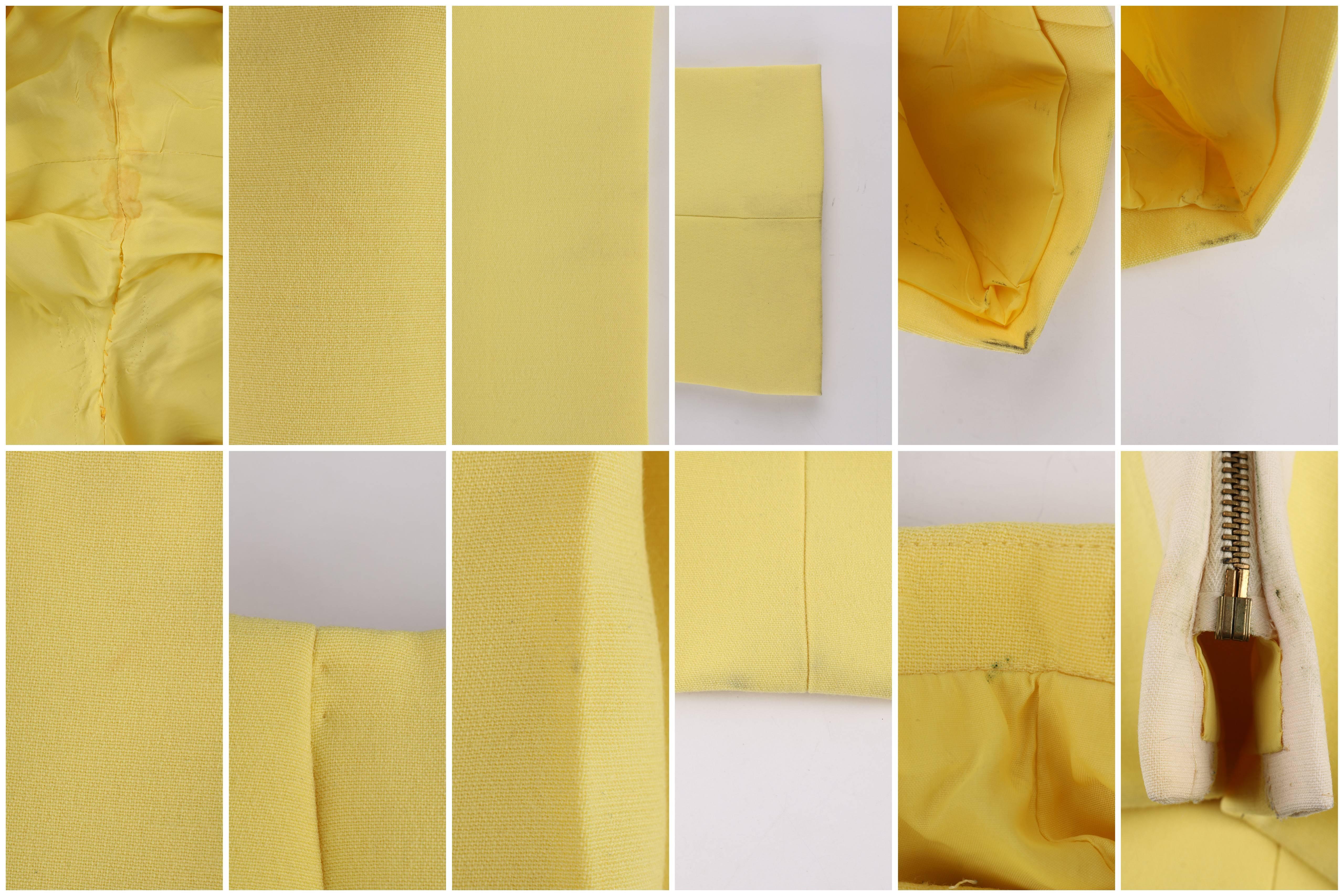PIERRE CARDIN c.1960's 2 Piece Yellow Cream Mod Zip Front Jacket Pants Suit Set 3